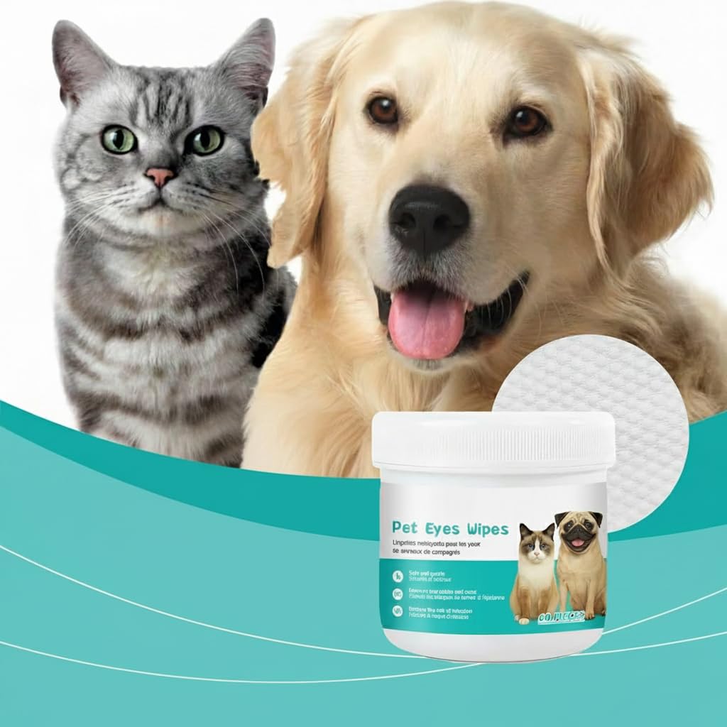 مناديل مبللة لازالة بقع عين القطة للكلاب والقطط - 60 قطعة من وسادات تنظيف عيون الحيوانات الاليفة لبقع الدموع والمخاط والتفريغ والعناية اليومية للجراء والقطط الصغيرة والسلالات
