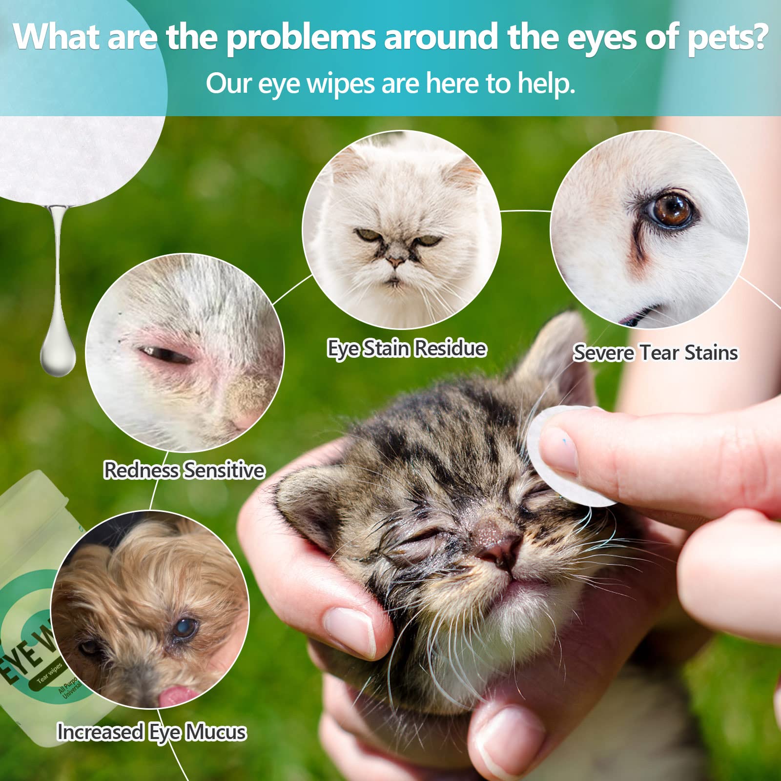 مناديل مبللة لعين الكلاب من جلوباوير، منظف عيون القطط والكلاب، مناديل لازالة بقع الحيوانات الاليفة، 150 قطعة من وسادات غسيل العين للكلاب والقطط، مناديل ناعمة غير معطرة لتنظيف العينين بلطف