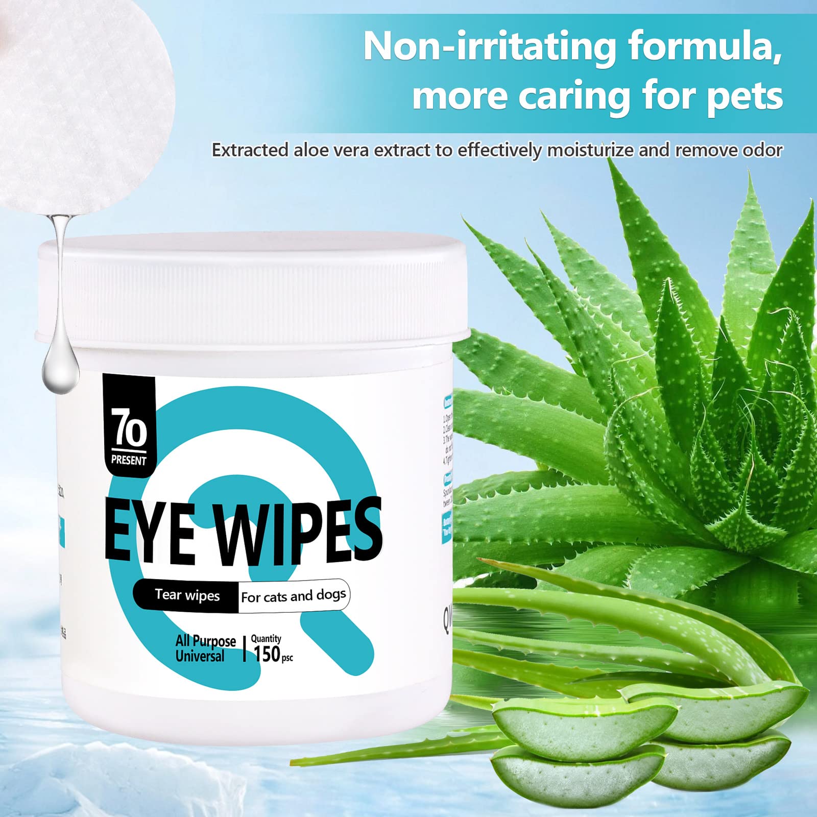 مناديل مبللة لعين الكلاب من جلوباوير، منظف عيون القطط والكلاب، مناديل لازالة بقع الحيوانات الاليفة، 150 قطعة من وسادات غسيل العين للكلاب والقطط، مناديل ناعمة غير معطرة لتنظيف العينين بلطف