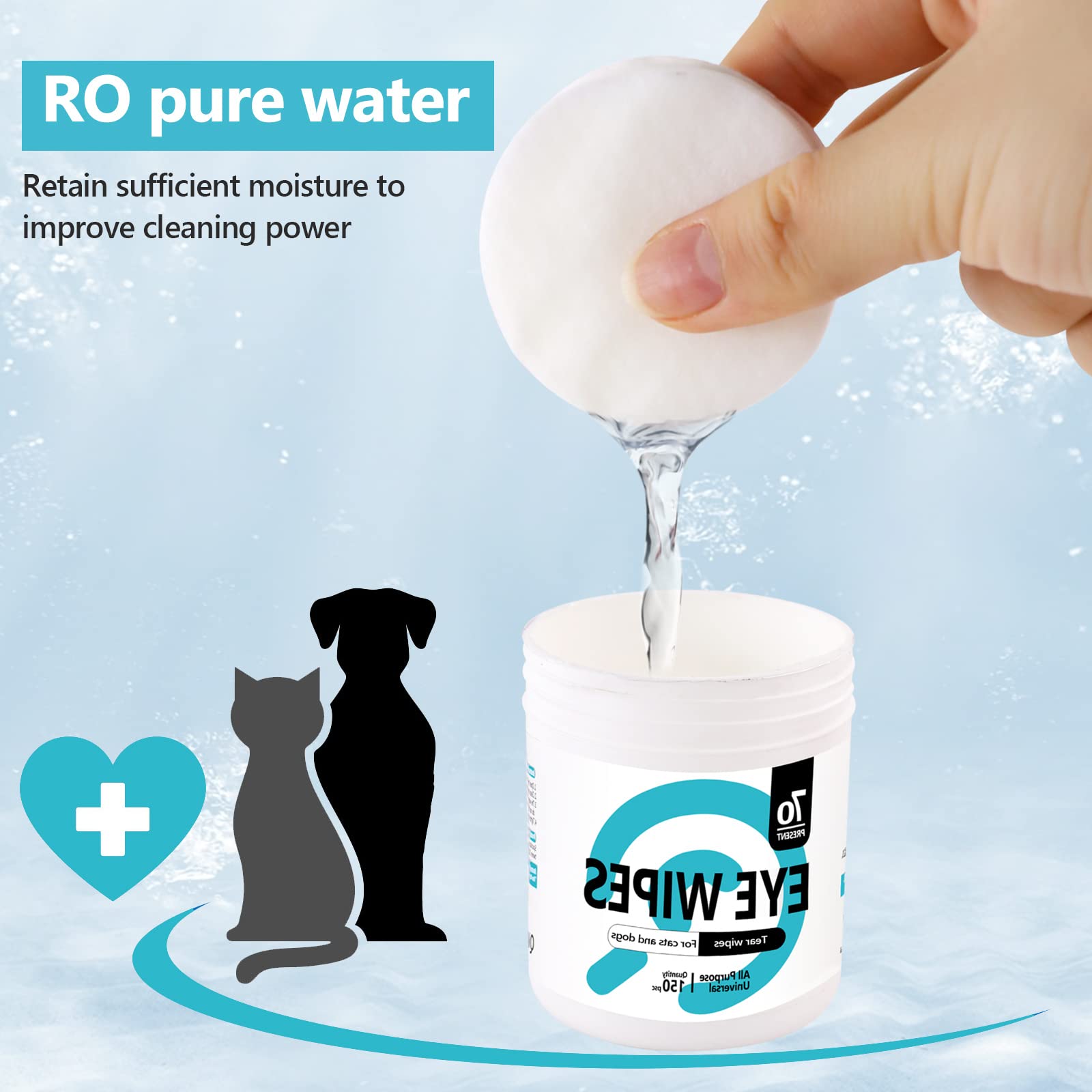 مناديل مبللة لعين الكلاب من جلوباوير، منظف عيون القطط والكلاب، مناديل لازالة بقع الحيوانات الاليفة، 150 قطعة من وسادات غسيل العين للكلاب والقطط، مناديل ناعمة غير معطرة لتنظيف العينين بلطف