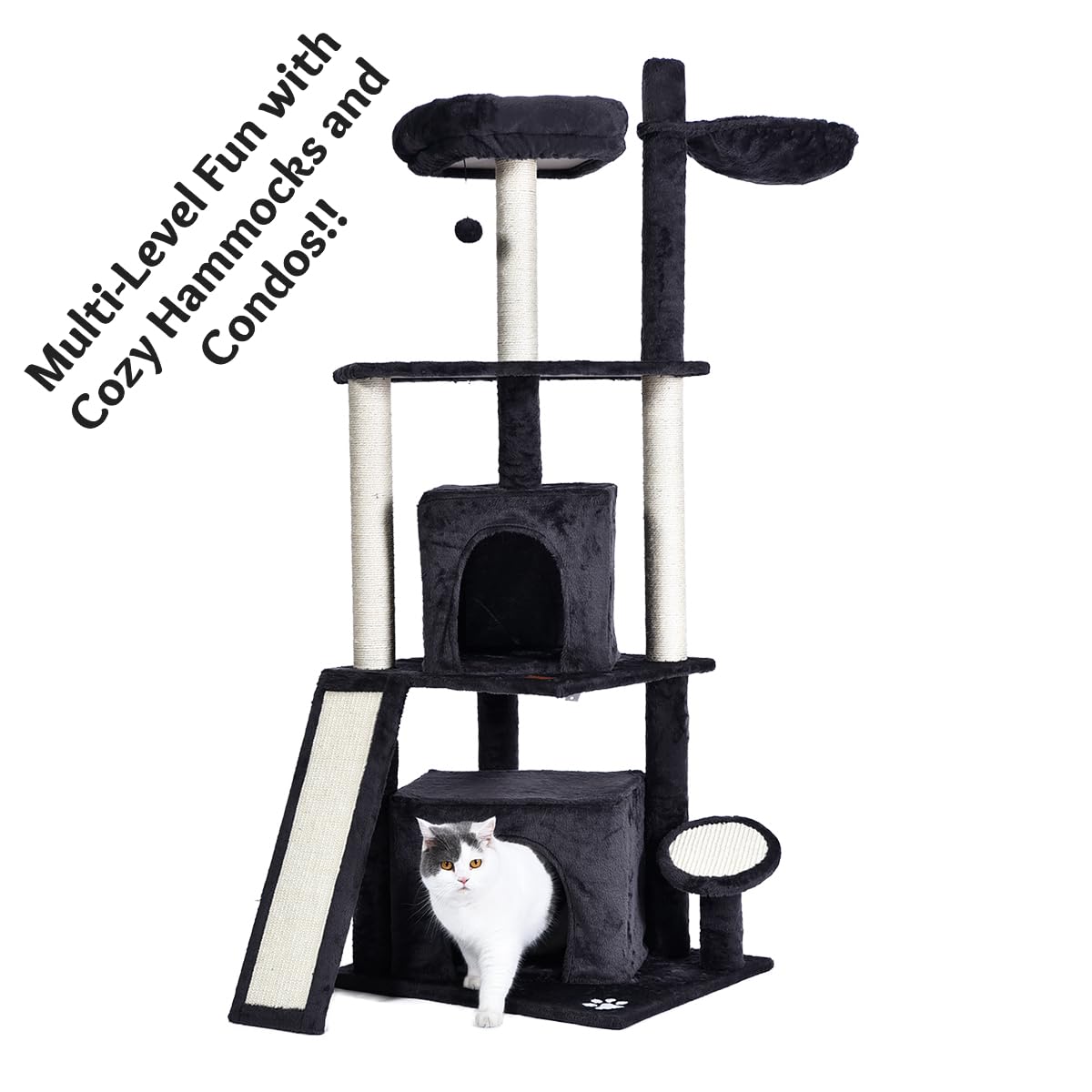 منزل قطط بتصميم عصري على شكل شجرة بأسرة وخدوش، مقاس 156 سم، منزل قطط متعدد المستويات للأماكن الداخلية للقطط الصغيرة والقطط مع عمود سيزال، أرجوحة بيت للقطط المتسلقة (لون رمادي داكن)