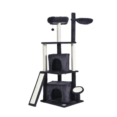 منزل قطط بتصميم عصري على شكل شجرة بأسرة وخدوش، مقاس 156 سم، منزل قطط متعدد المستويات للأماكن الداخلية للقطط الصغيرة والقطط مع عمود سيزال، أرجوحة بيت للقطط المتسلقة (لون رمادي داكن)