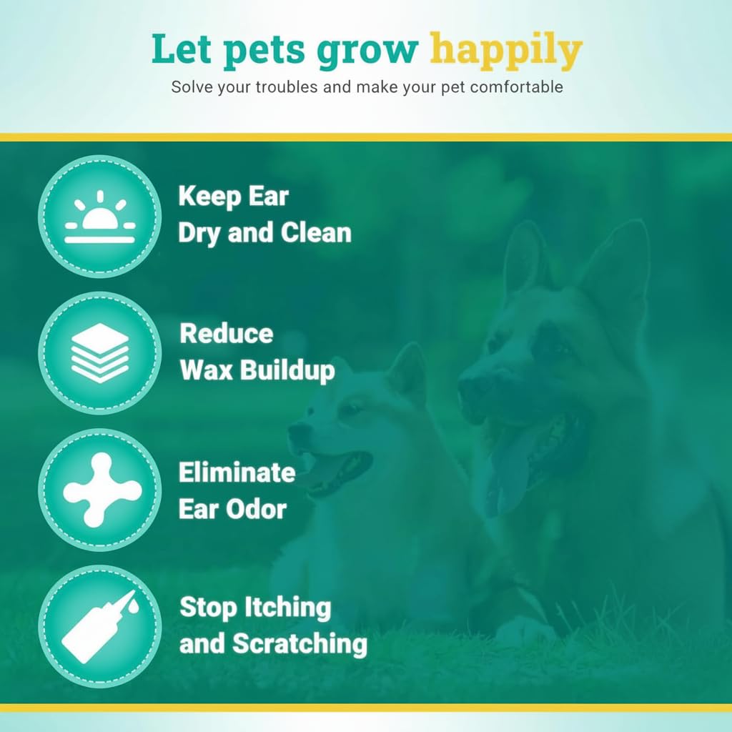 منظف اذن الكلاب والقطط حل لطيف لتنظيف الاذن للتحكم في الروائح والعناية بالاذن مناسب للجراء والكلاب يهدئ وينظف الاذنين
