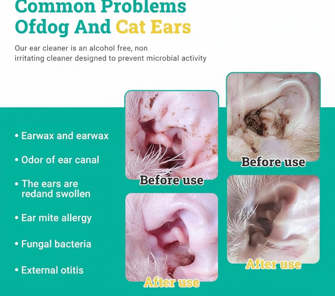 منظف اذن الكلاب والقطط حل لطيف لتنظيف الاذن للتحكم في الروائح والعناية بالاذن مناسب للجراء والكلاب يهدئ وينظف الاذنين
