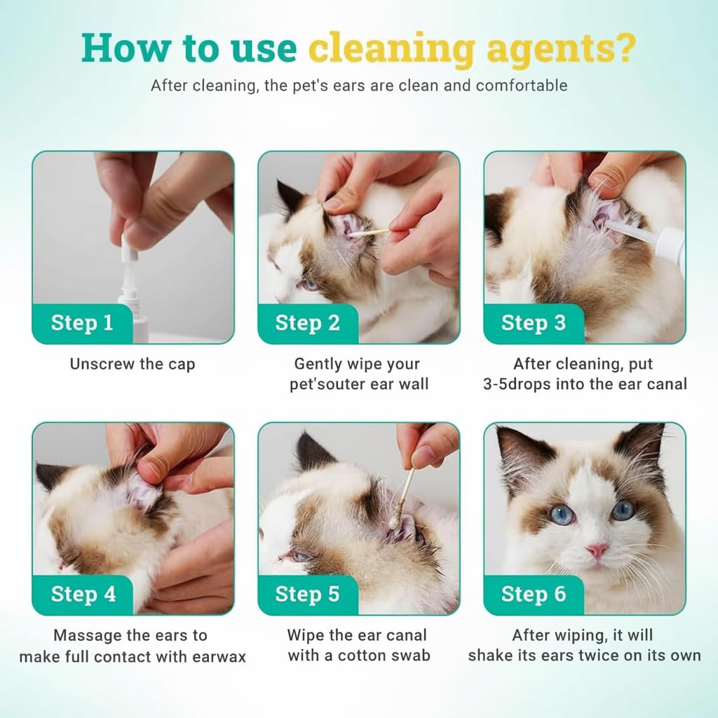 منظف اذن الكلاب والقطط حل لطيف لتنظيف الاذن للتحكم في الروائح والعناية بالاذن مناسب للجراء والكلاب يهدئ وينظف الاذنين