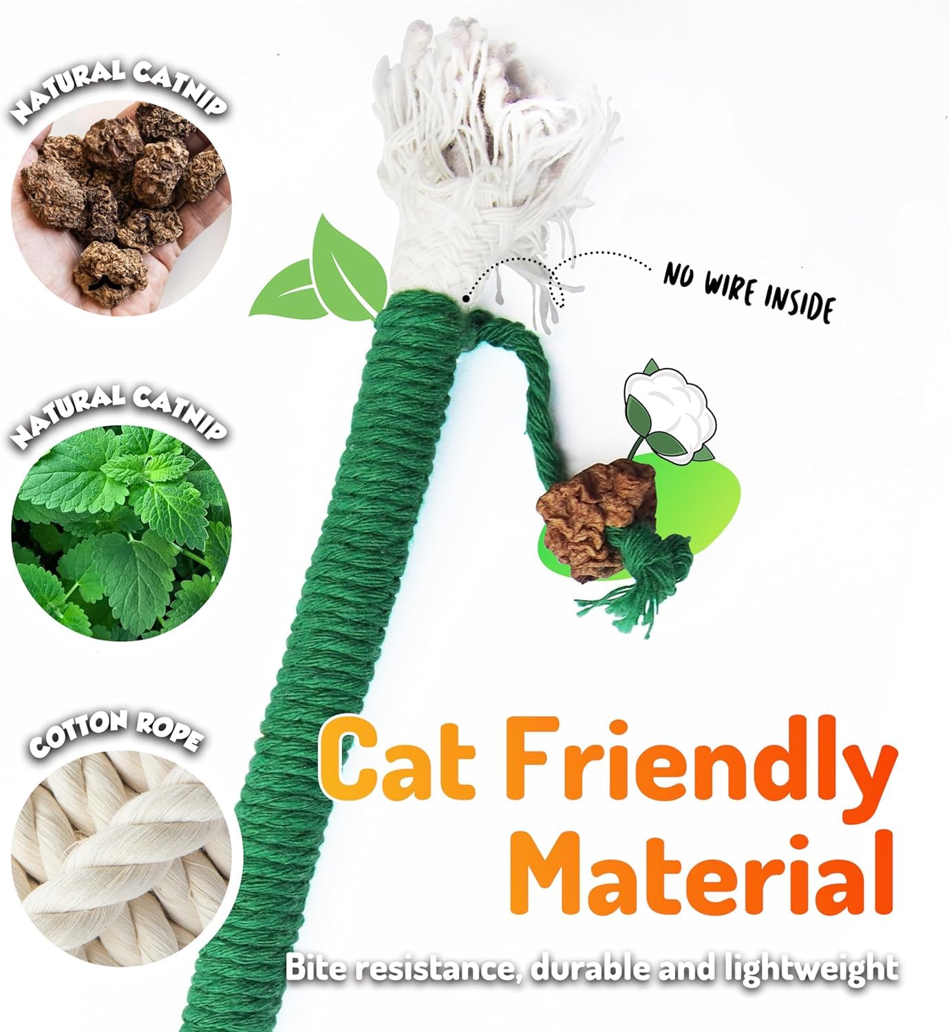مونليدا 6 قطع من العاب المضغ من حبل السيزال، العاب تفاعلية بالنعناع البري والكرمة الفضية للقطط والقطط الصغيرة - تنظيف الاسنان والعناية بالاسنان