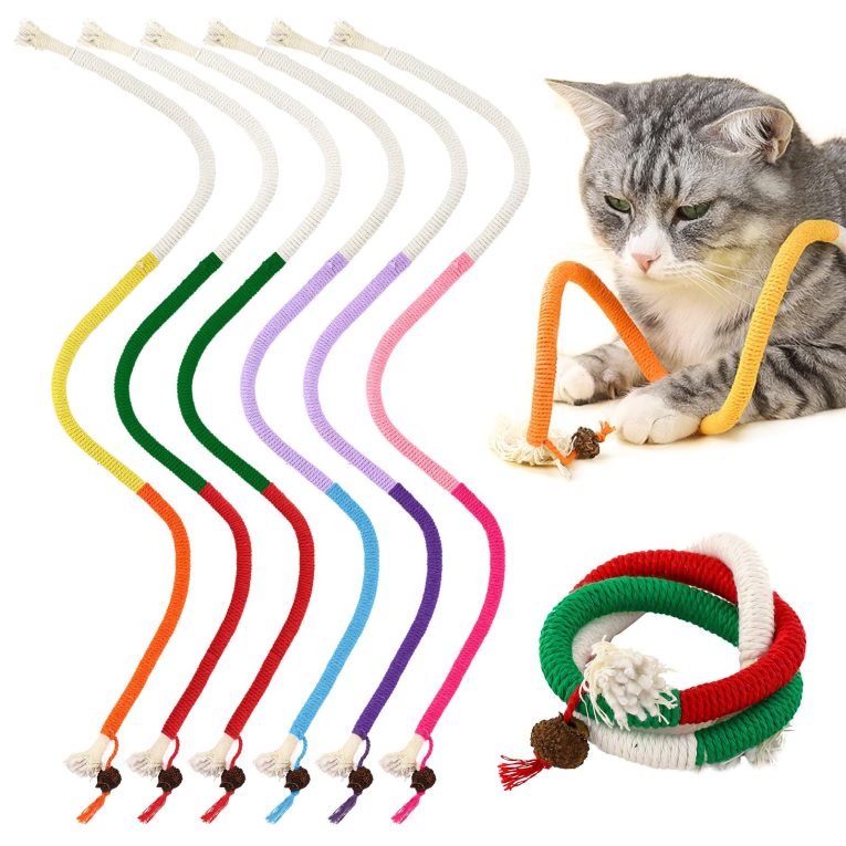 مونليدا 6 قطع من العاب المضغ من حبل السيزال، العاب تفاعلية بالنعناع البري والكرمة الفضية للقطط والقطط الصغيرة - تنظيف الاسنان والعناية بالاسنان