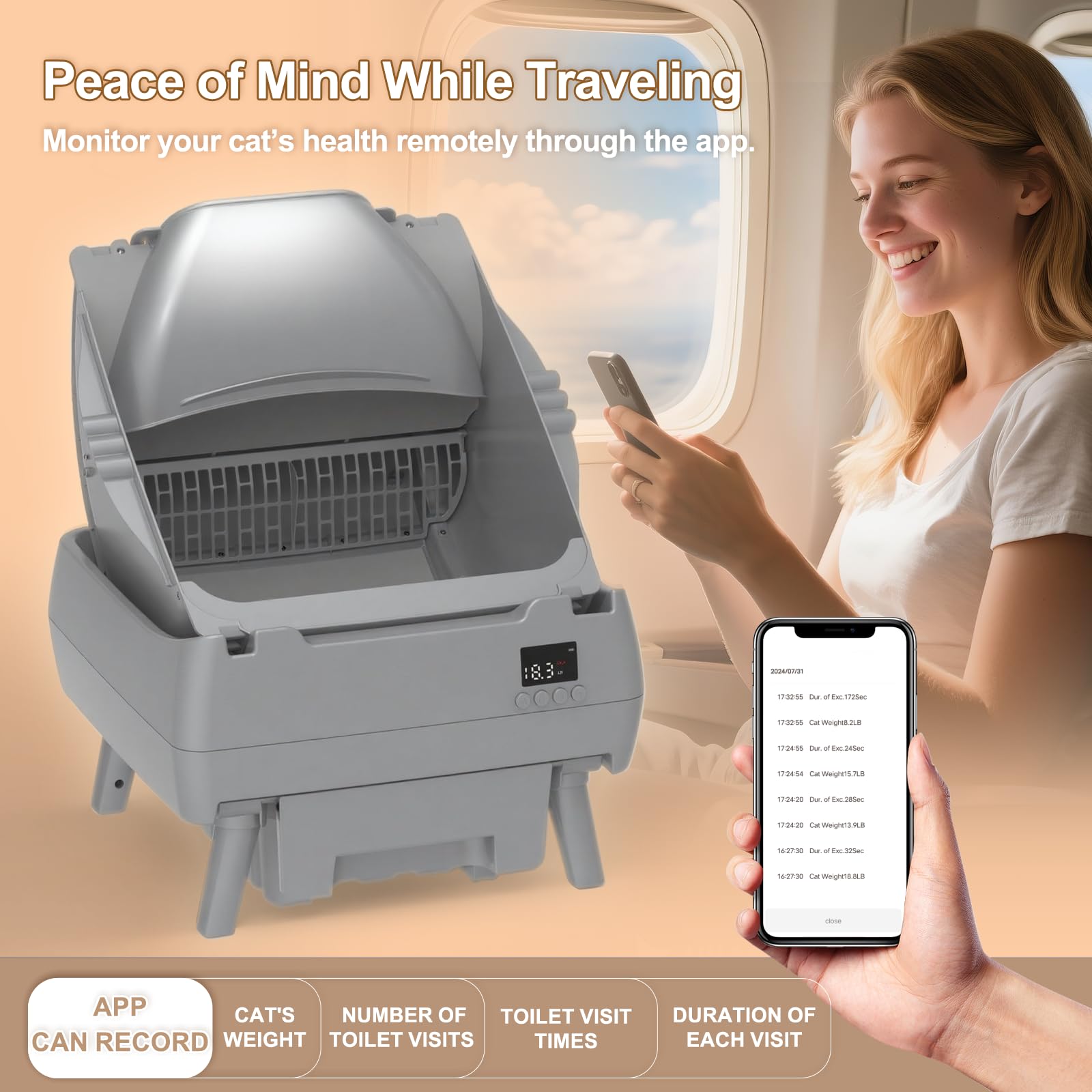 نسخة مطورة منتصف 2025 - صندوق فضلات القطط التلقائي ذاتي التنظيف - تحكم عن طريق التطبيق، تصميم مفتوح، مراقب صحة ذكي، امن مضاد للقرص، هادئ، مثالي للقطط، رفيق مدى الحياة