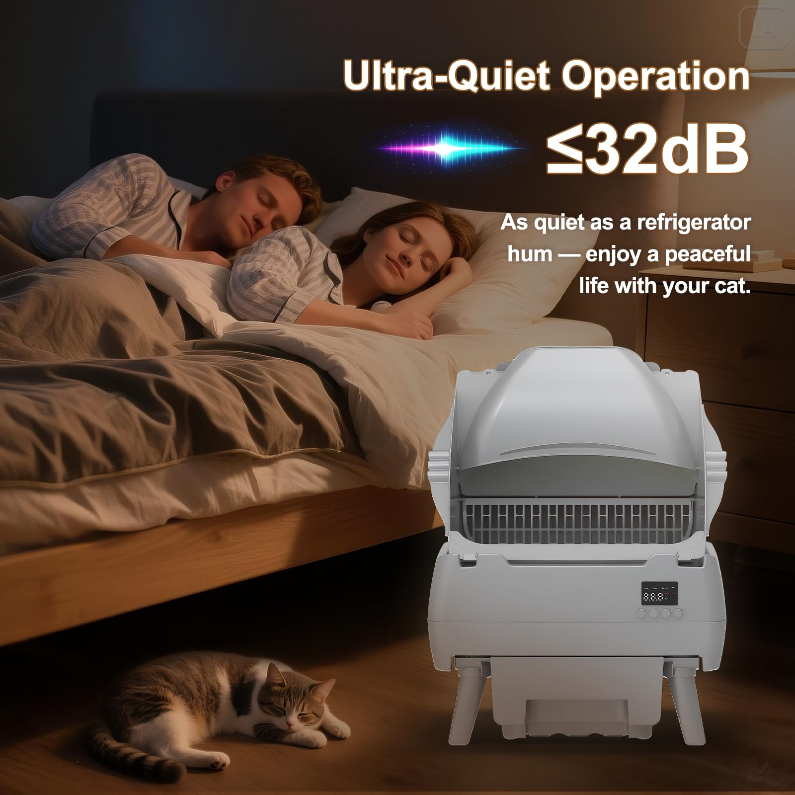 نسخة مطورة منتصف 2025 - صندوق فضلات القطط التلقائي ذاتي التنظيف - تحكم عن طريق التطبيق، تصميم مفتوح، مراقب صحة ذكي، امن مضاد للقرص، هادئ، مثالي للقطط، رفيق مدى الحياة