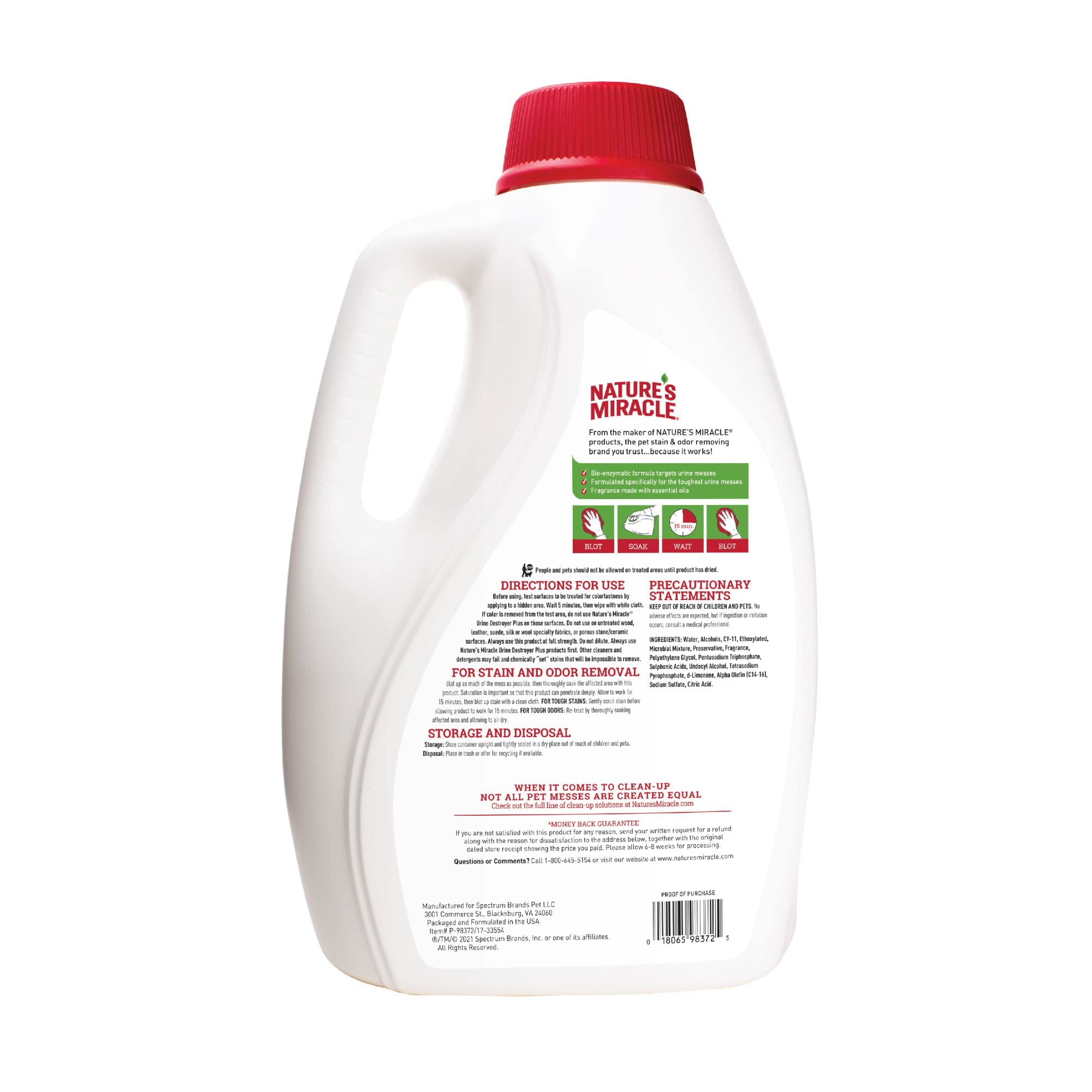 نيتشرز ميراكل يورين ديستروير بلس للقطط، تركيبة انزيمية لبقع بول القطط الشديدة، 1 جالون