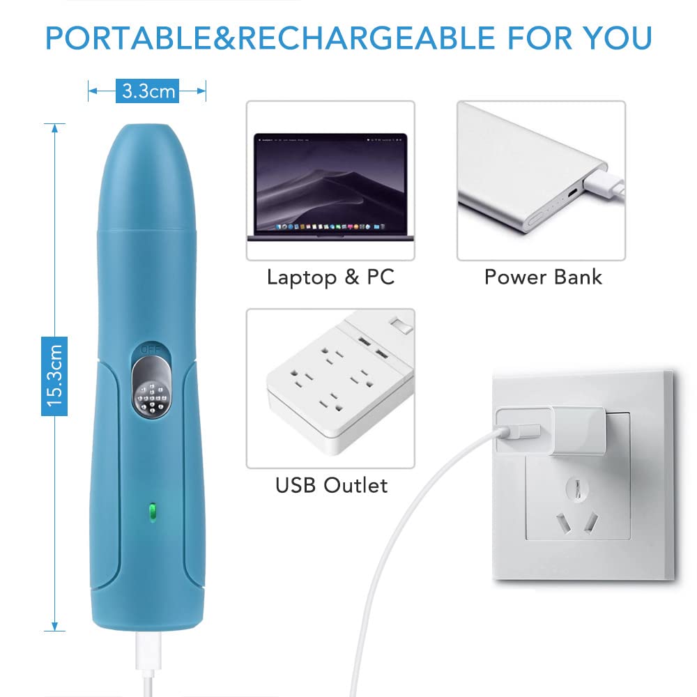هالامودو اداة صقل اظافر الحيوانات الاليفة للقطط والكلاب الصغيرة مع 3 منافذ للطحن اعدادين للسرعة 50 ديسيبل كهربائية فائقة الهدوء قابس USB مقص ومبرد - ازرق