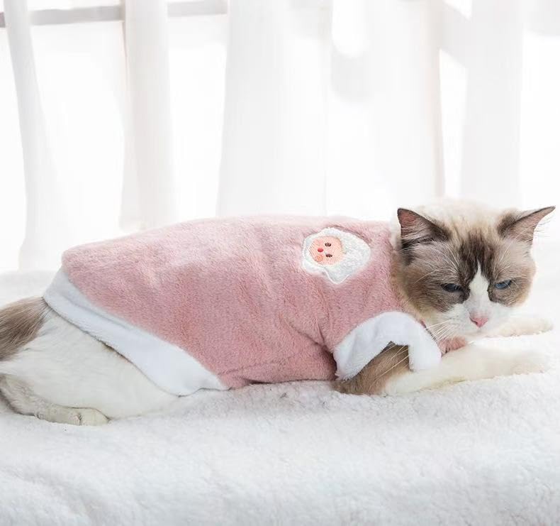 هودي بتصميم لطيف للحيوانات الاليفة من قطعة واحدة - ملابس شتوية دافئة للحيوانات الاليفة من الصوف للقطط، مقاس XL، لون بينك