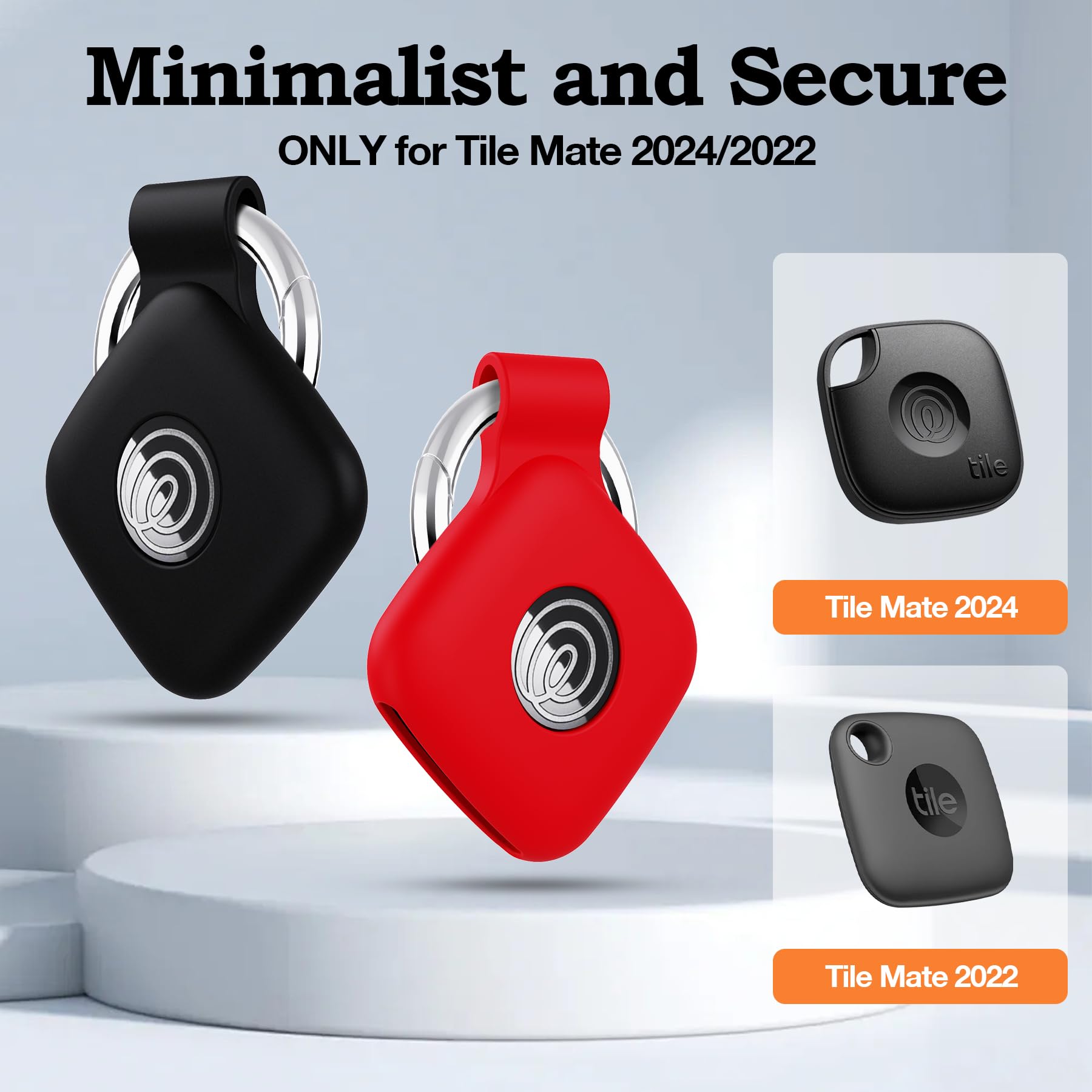 واي دبليو اكس تي دبليو [4 قطع] حافظة من السيليكون لحامل جهاز التتبع تايل ميت 2024 / ميت 2022 مع سلسلة مفاتيح، غطاء حماية امن وناعم مضاد للضياع للمفاتيح والحقائب وبطاقة طوق الكلاب والقطط (اسود + اسود +