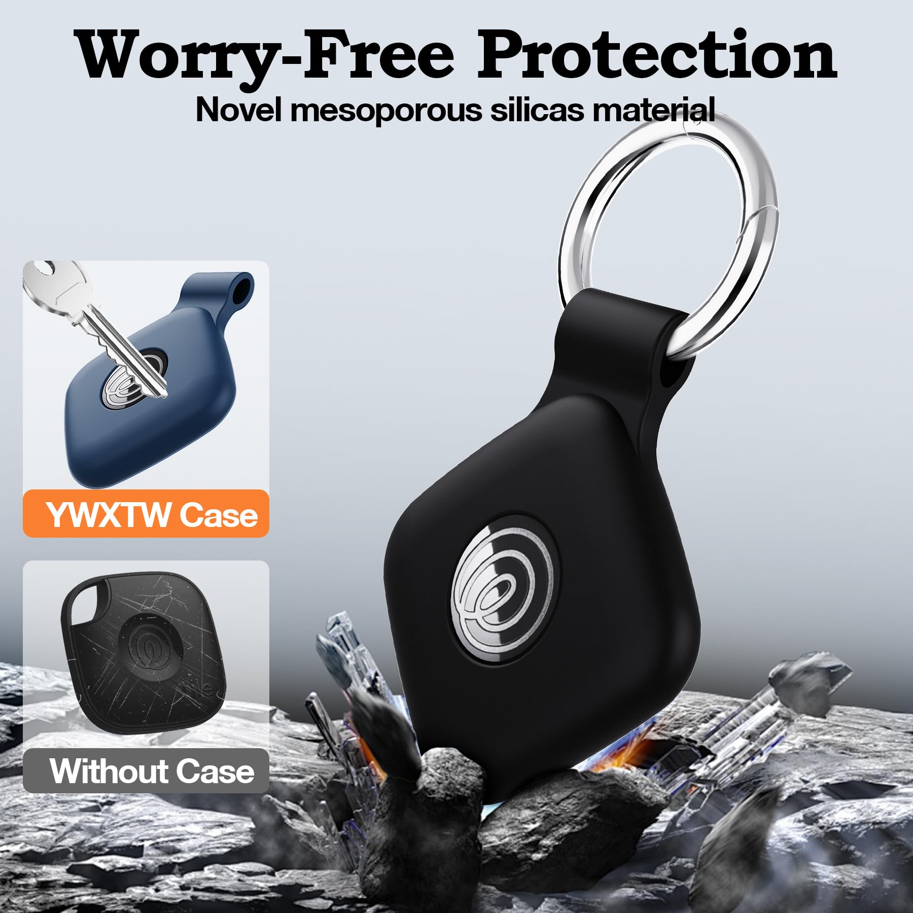 واي دبليو اكس تي دبليو [4 قطع] حافظة من السيليكون لحامل جهاز التتبع تايل ميت 2024 / ميت 2022 مع سلسلة مفاتيح، غطاء حماية امن وناعم مضاد للضياع للمفاتيح والحقائب وبطاقة طوق الكلاب والقطط (اسود + اسود +