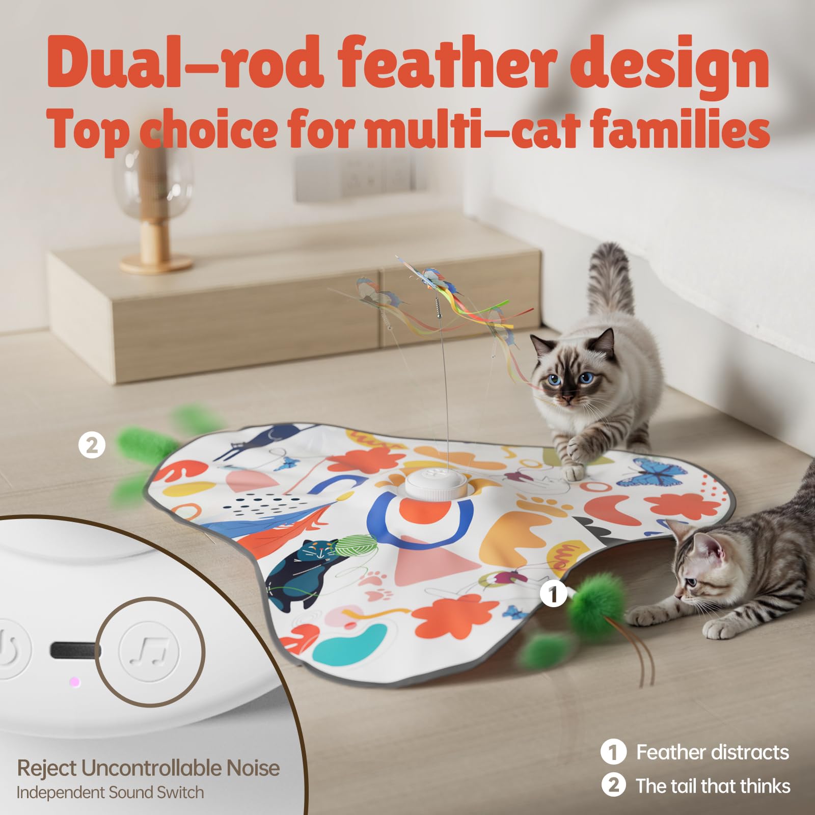 HSYDIY Indoor Cat Interactive Toys Simulated Hunting Rechargeable Interactive Cat Toys with Feather Accessories 360° Self-Rotating Rolling Ball Suitable for Energetic and Bored Cats