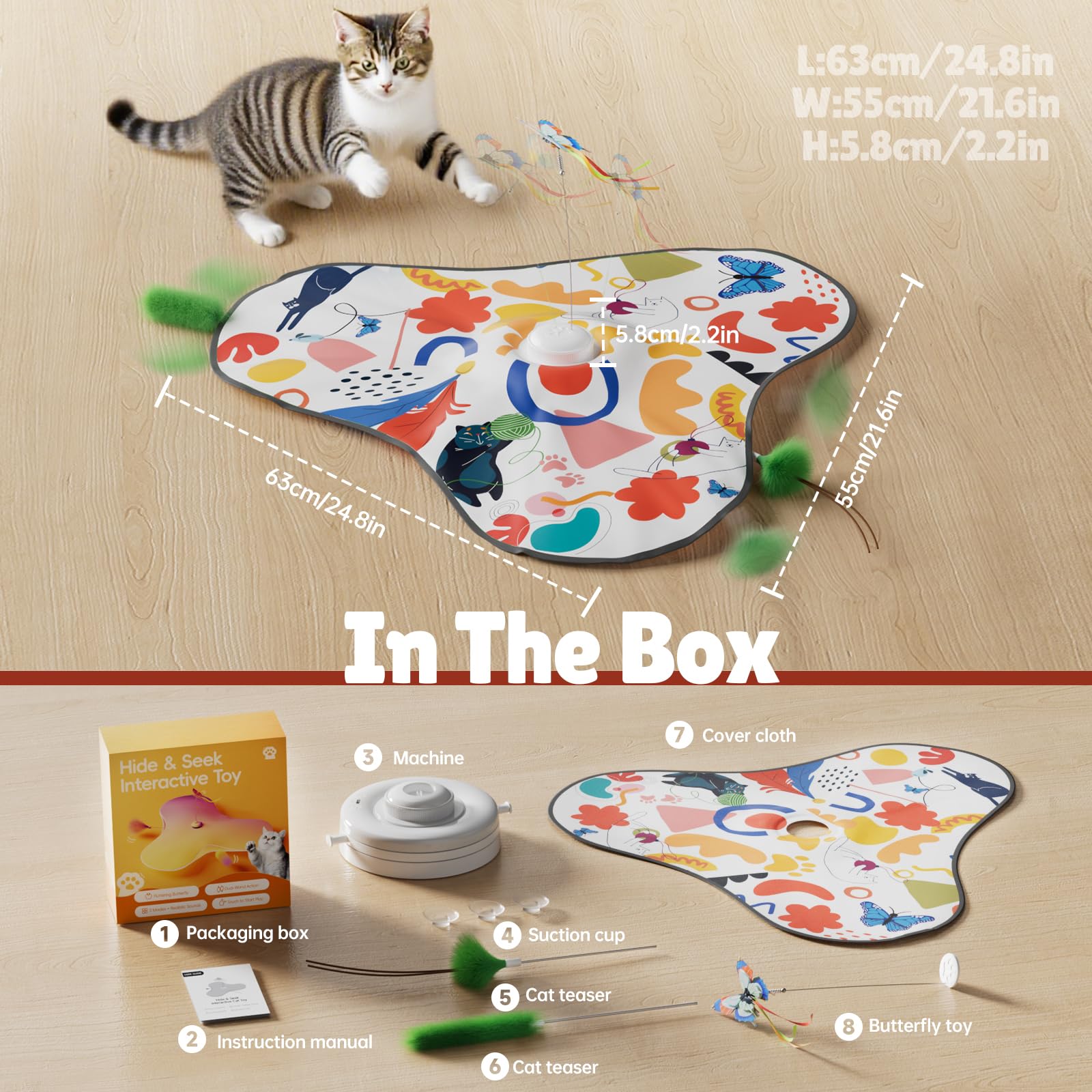 HSYDIY Indoor Cat Interactive Toys Simulated Hunting Rechargeable Interactive Cat Toys with Feather Accessories 360° Self-Rotating Rolling Ball Suitable for Energetic and Bored Cats