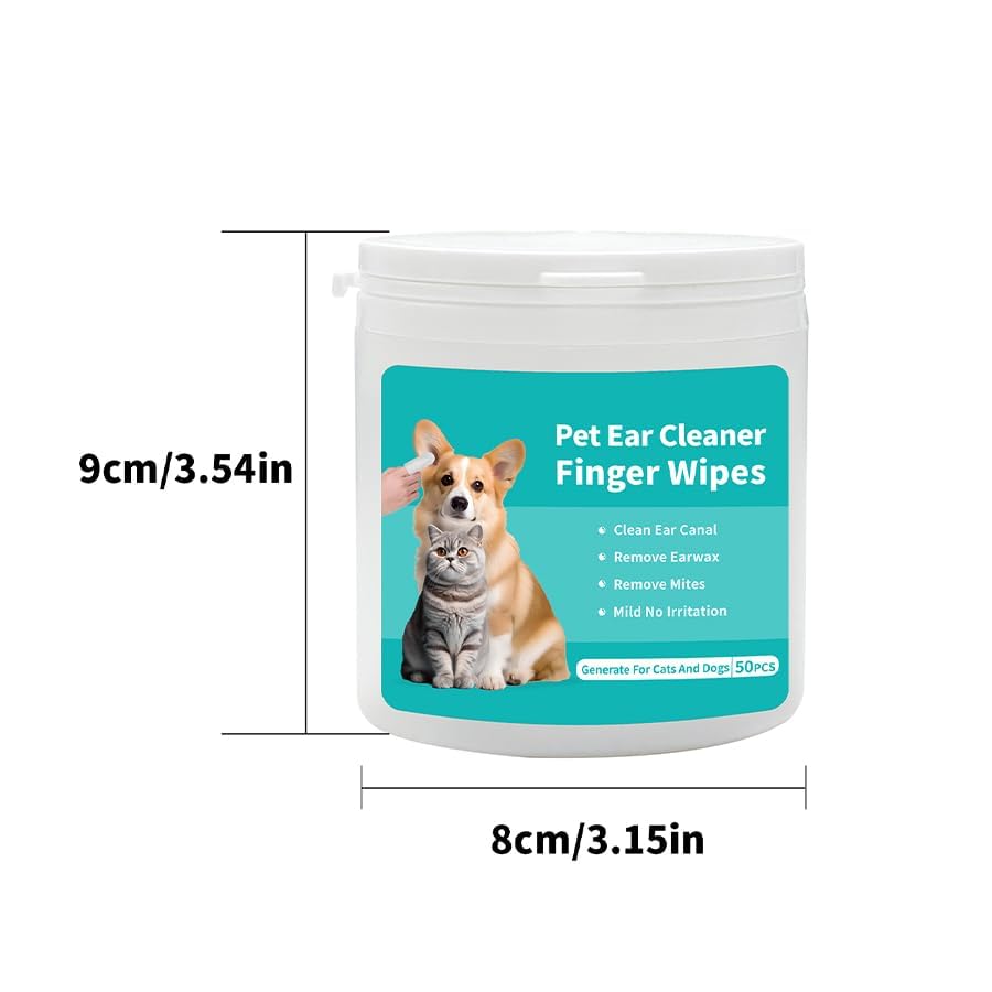 Mumoo Bear Dog Ear Cleaner Finger Wipes for Dogs and Cats 50 Pcs, Disposable Dog Teeth Wipes Pet Grooming Kit Care Gentally Remove Odors Reduce Dirt Wax Build Up Stop Smelly Itchy Easy to Use