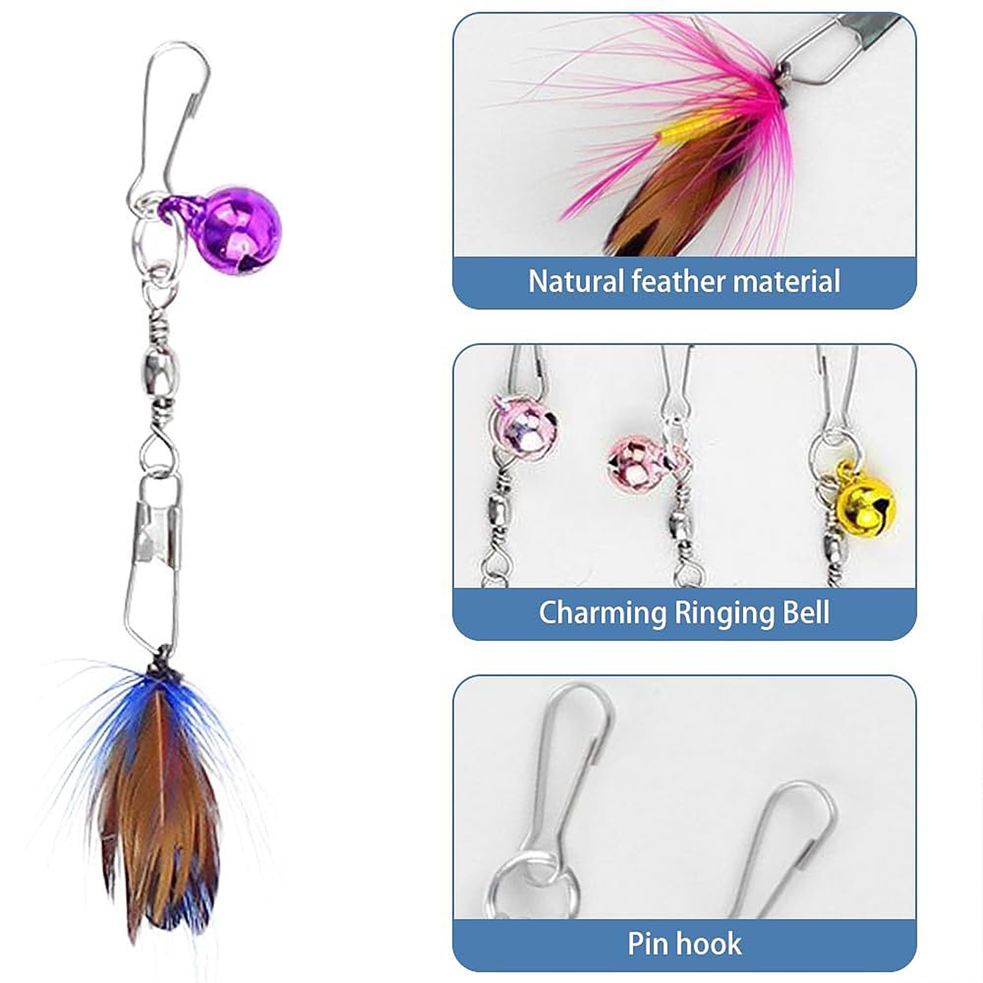 10 قطع من عصا تشويق القطط التفاعلية اللطيفة من تي اس دبليو سي بي واي واي ال بي، العاب ريشة بديلة مع اجراس