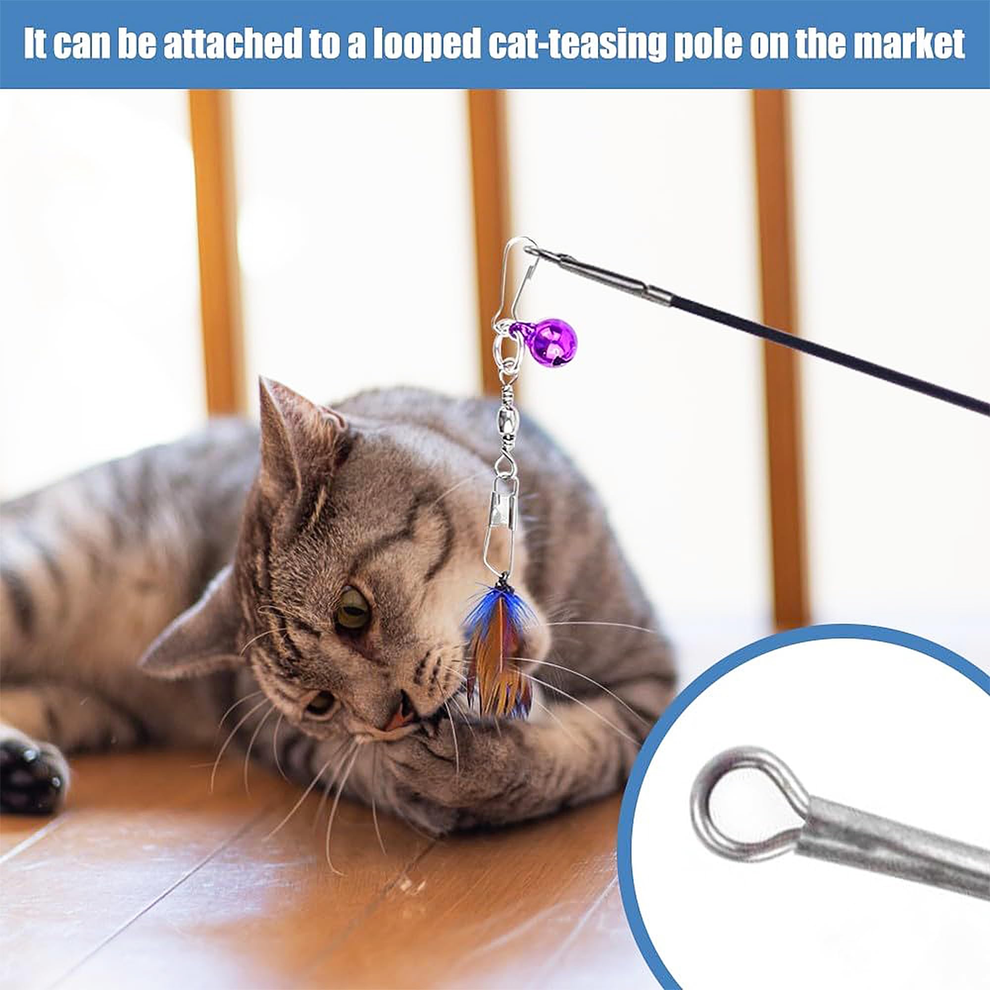 10 قطع من عصا تشويق القطط التفاعلية اللطيفة من تي اس دبليو سي بي واي واي ال بي، العاب ريشة بديلة مع اجراس