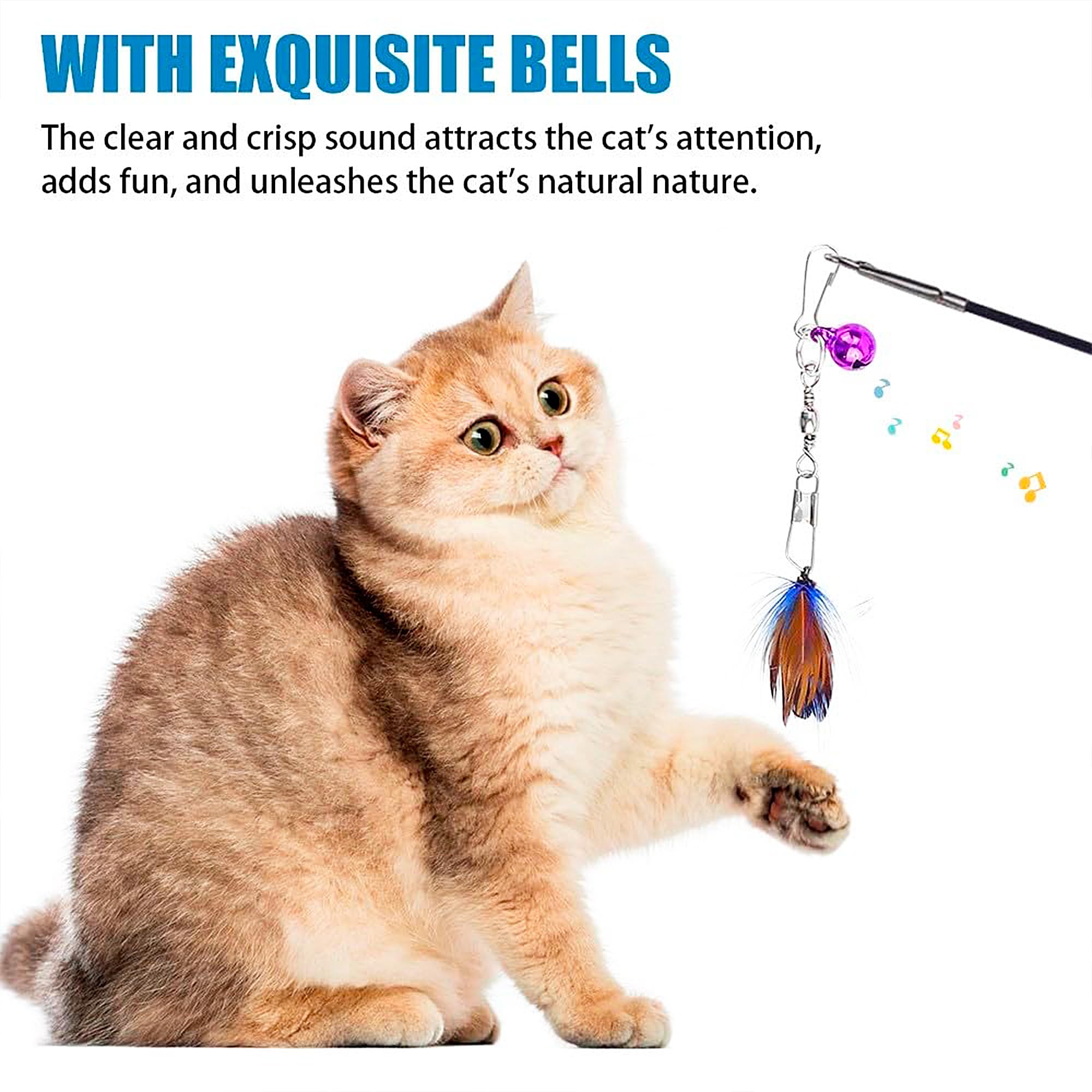 10 قطع من عصا تشويق القطط التفاعلية اللطيفة من تي اس دبليو سي بي واي واي ال بي، العاب ريشة بديلة مع اجراس