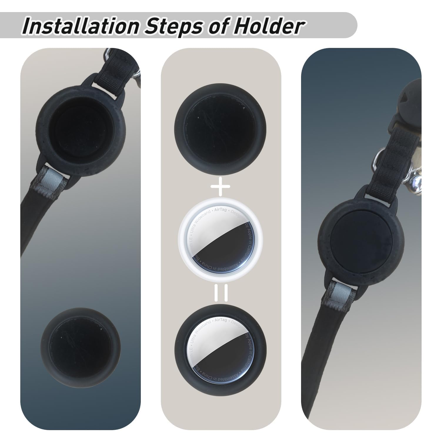 Aputue Cat Collar, Black Breakaway Reflective Safety Collar with Adjustable Strap, Compatible with Tracker for Indoor Outdoor Cats, Pet Tracking Collar with Bell for Small Medium Felines