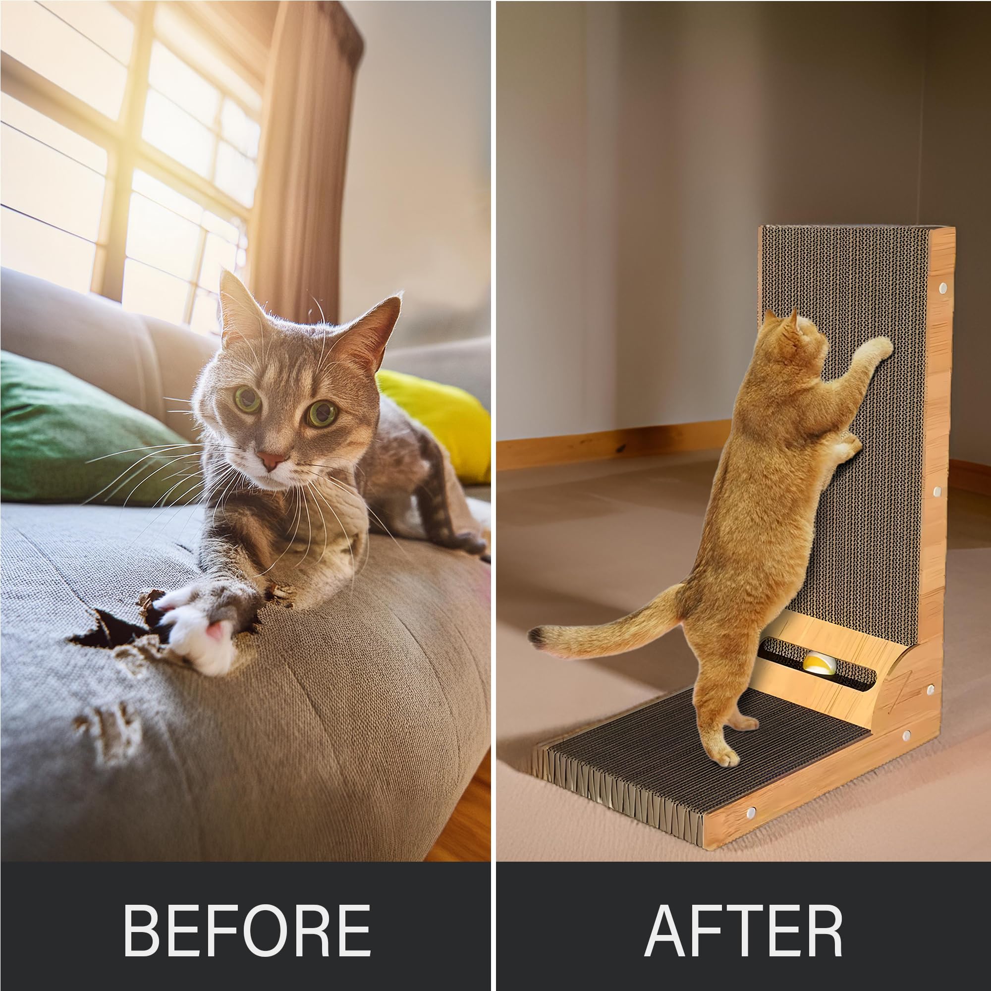 أداة خدش للقطط على شكل حرف L للقطط الداخلية | أداة خدش للقطط من الورق المقوى، مع وسادة خدش للقطط تثبت على الحائط لتحمي الأثاث، والملحقات عن القطط في الأماكن المغلقة
