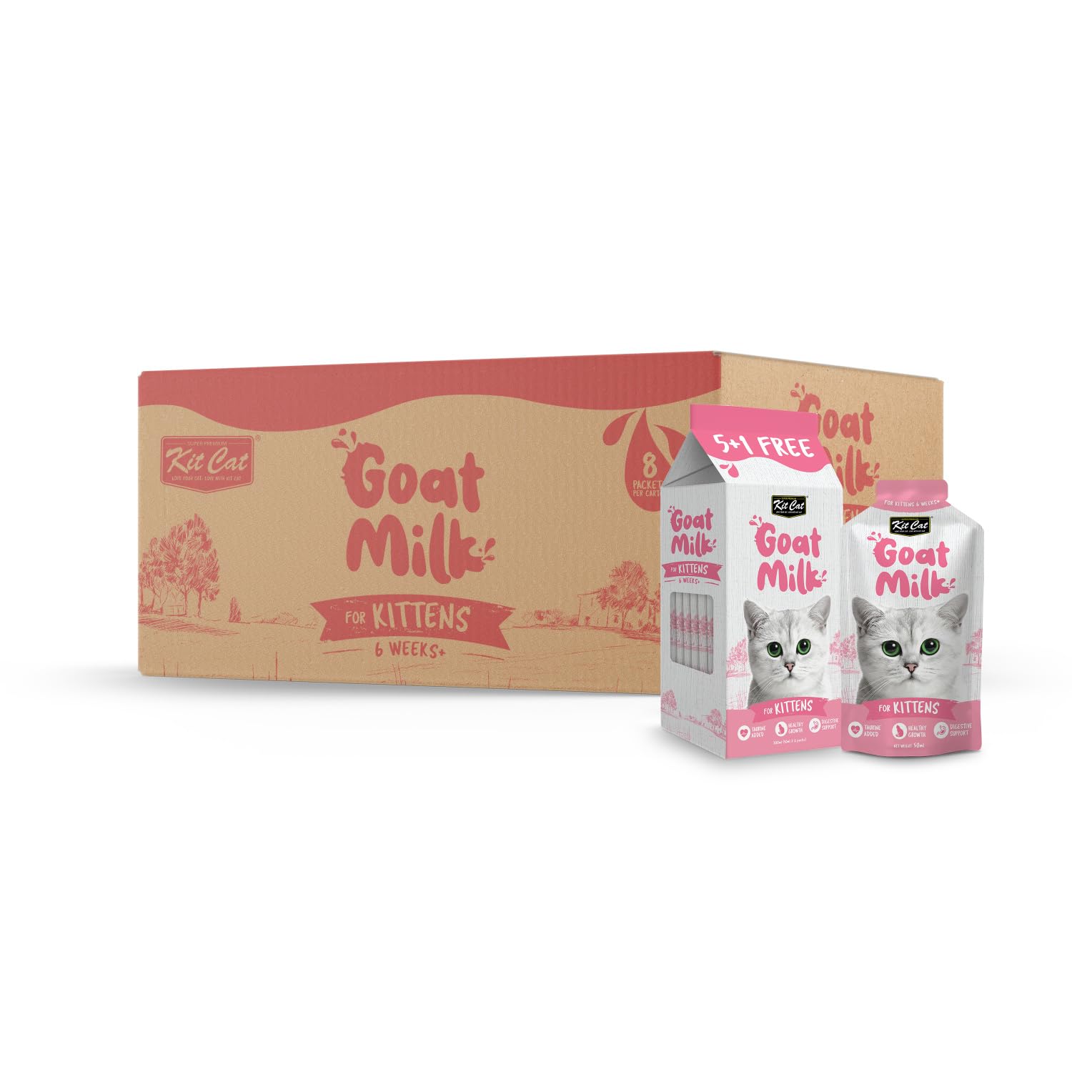 أكياس حليب الماعز للقطط الصغيرة من كيت كات (5+1 × 50 مل)