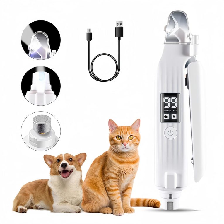 اداة تشذيب اظافر القطط والكلاب من كوفوز، مطحنة اظافر كهربائية للكلاب مع 2 مصباح LED، شنطة تخزين مقاومة للرذاذ، قصافة اظافر الحيوانات الاليفة هادئة للعناية بالكلاب والقطط