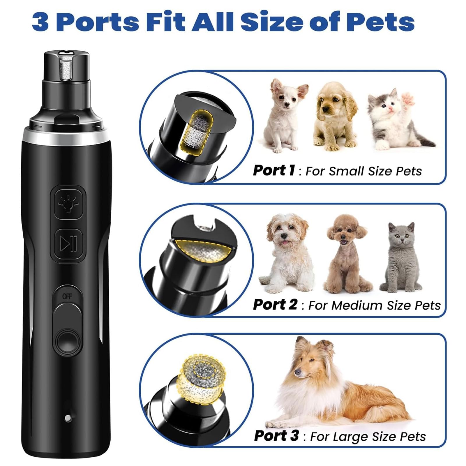 اداة تشذيب اظافر كهربائية للحيوانات الاليفة مع مقص ومبرد للكلاب والقطط قوية فائقة الهدوء بدون الم مصباحين LED قصافة الحيوانات قابلة لاعادة الشحن من اكسيفور