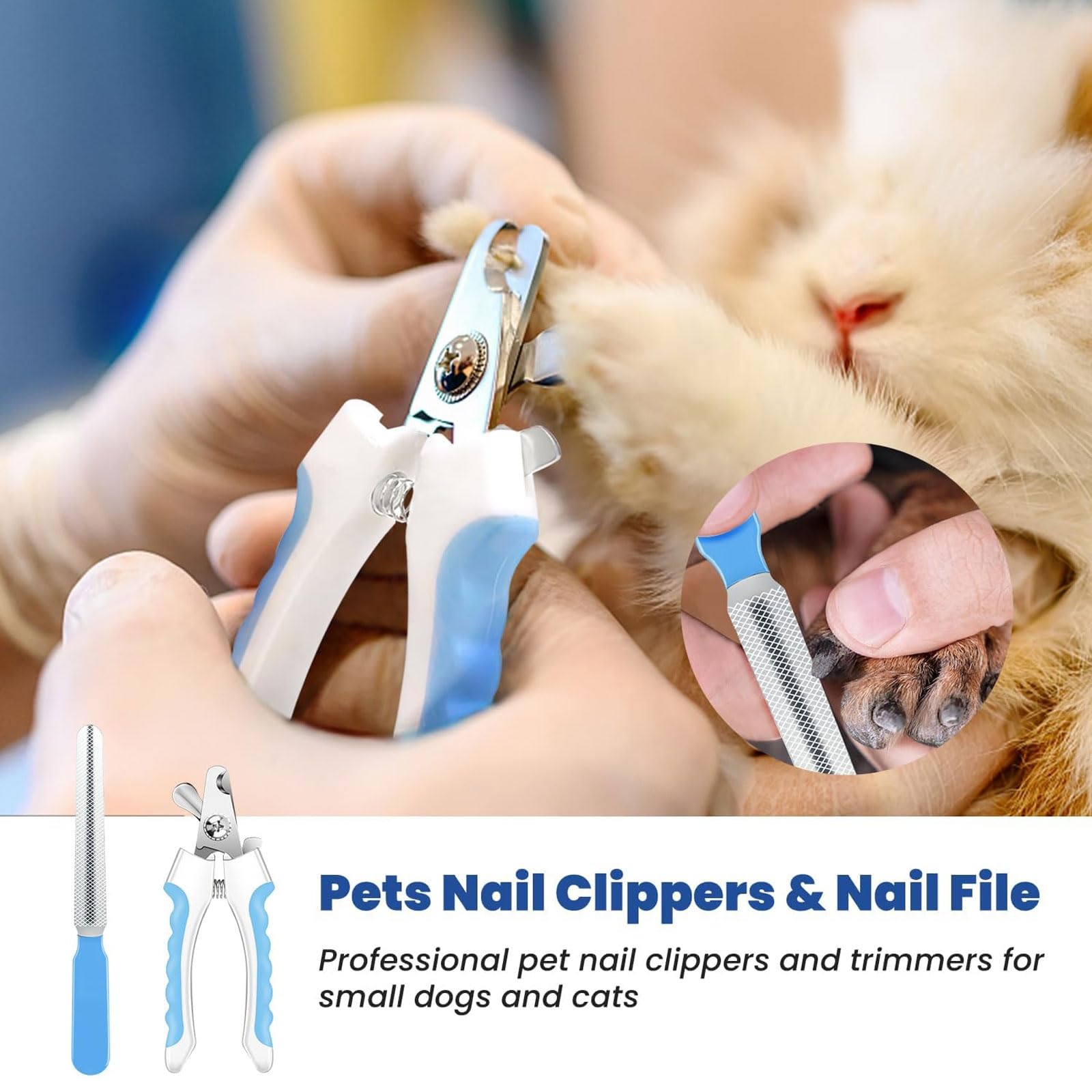 اداة تشذيب اظافر كهربائية للحيوانات الاليفة مع مقص ومبرد للكلاب والقطط قوية فائقة الهدوء بدون الم مصباحين LED قصافة الحيوانات قابلة لاعادة الشحن من اكسيفور