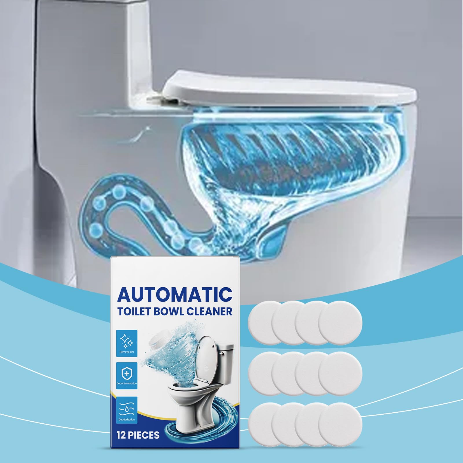 اقراص تنظيف المرحاض من 12 قطعة | مزيل الرواسب الكلسية شديد التحمل | ينظف بعمق البقع والروائح | مزيل ترسبات وعاء المرحاض بدون كشط | مقياس البول ومزيل الصدأ لخزان المرحاض