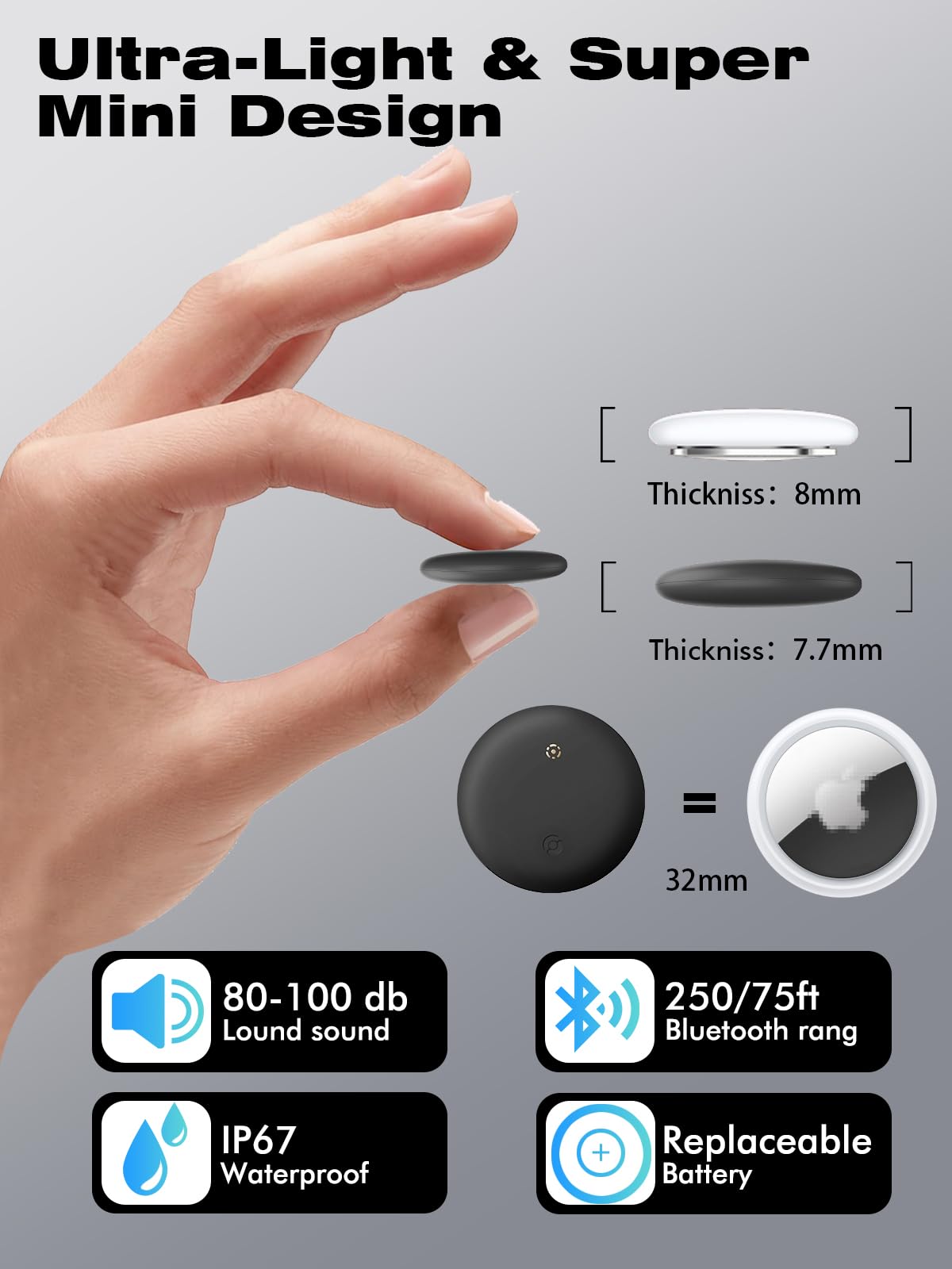 اكس كوبس جهاز تتبع ذكي بتقنية البلوتوث متوافق مع فايند ماي (اي او اس فقط) لتحديد موقع العناصر للحيوانات الاليفة/المفاتيح/الشنط/حقائب الامتعة، بطارية قابلة للاستبدال مقاومة للماء من قطعتين - اسود