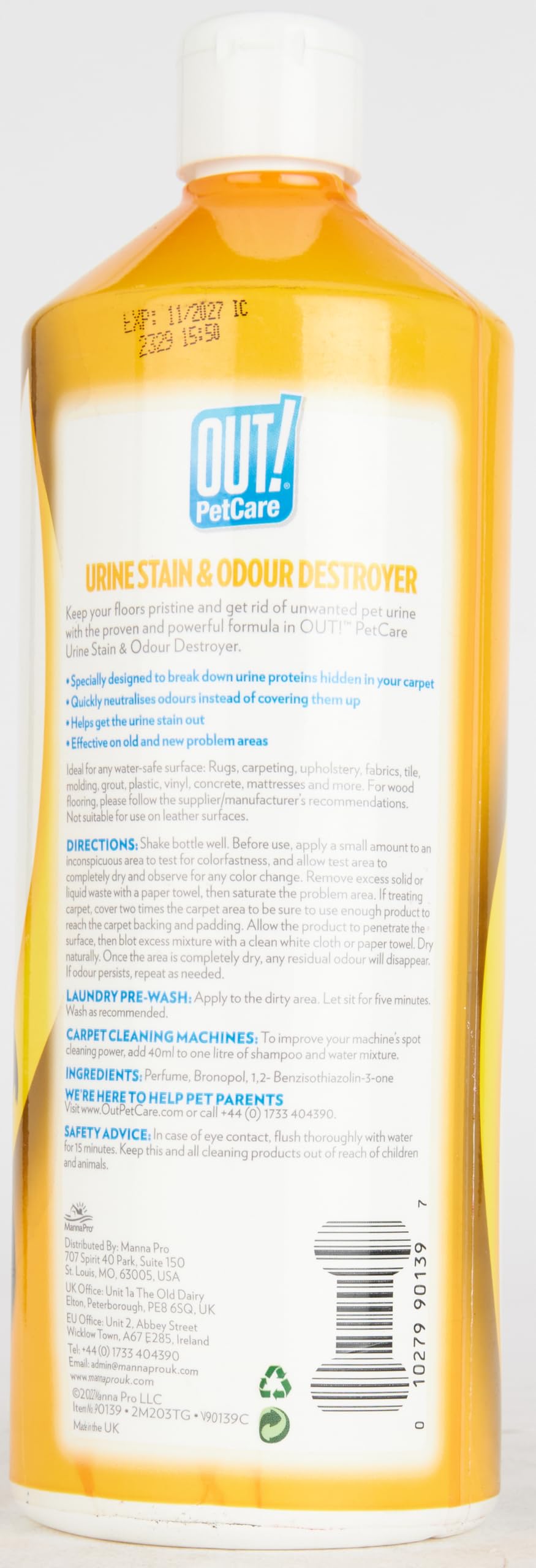 اوت مزيل البقع والروائح الكريهة للحيوانات الاليفة | منظف انزيمي مضاد للبكتيريا - 1 لتر