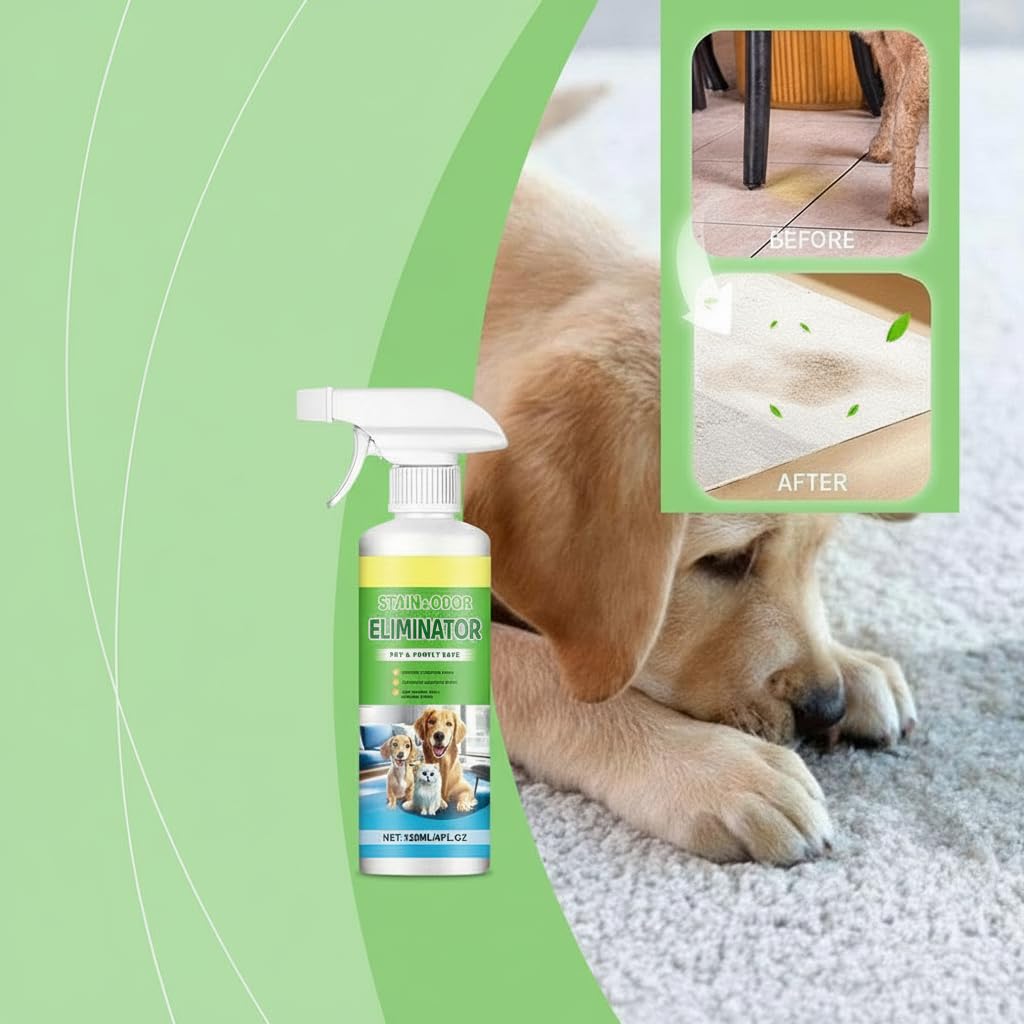 بخاخ قوي لازالة الروائح الكريهة للحيوانات الاليفة - تركيبة انزيمية متطورة لبول الكلاب والقطط، مزيل دائم للبقع والروائح للسجاد والاثاث والارضيات (رائحة منعشة، امن للحيوانات الاليفة والاطفال)