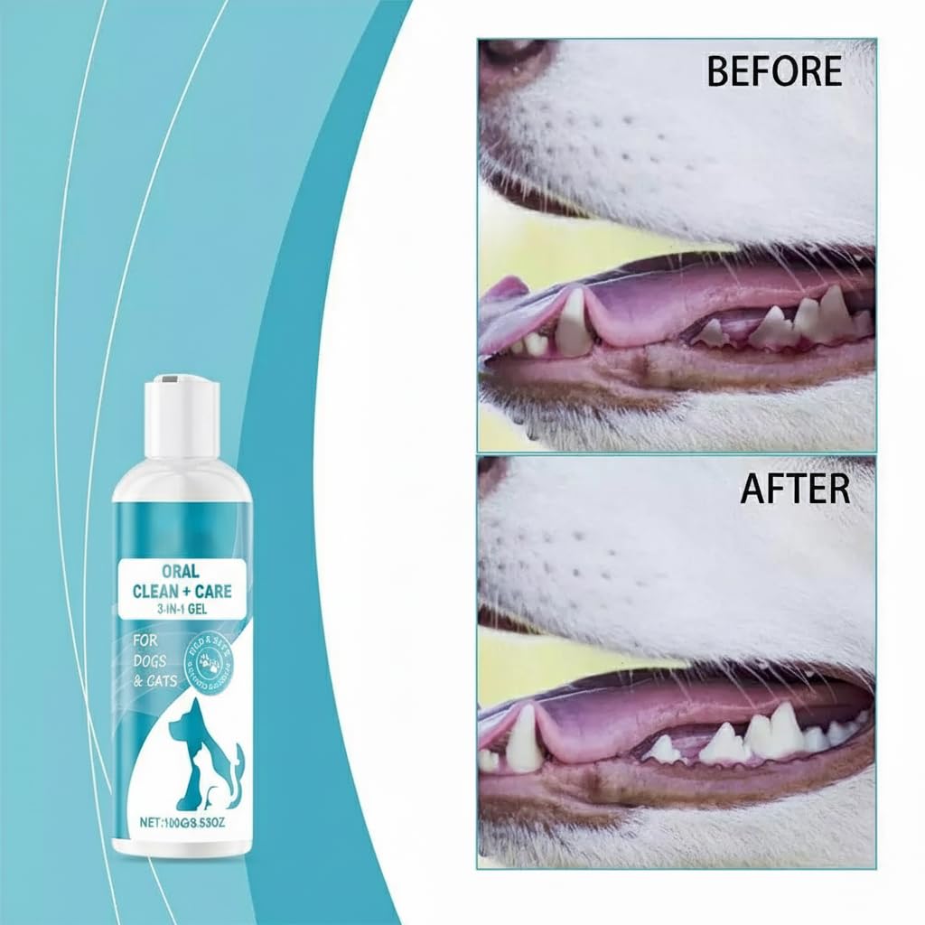 بخاخ للعناية بالفم للكلاب والحيوانات الاليفة، 3.52 اونصة مع زيوت عطرية طبيعية، معجون اسنان جل منظف للحيوانات الاليفة، للعناية بالفم امن للقطط والكلاب لازالة الجير والبقع، امن للحيوانات الاليفة