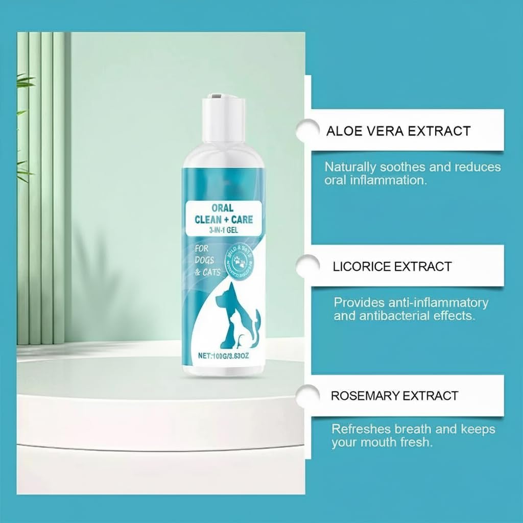 بخاخ للعناية بالفم للكلاب والحيوانات الاليفة، 3.52 اونصة مع زيوت عطرية طبيعية، معجون اسنان جل منظف للحيوانات الاليفة، للعناية بالفم امن للقطط والكلاب لازالة الجير والبقع، امن للحيوانات الاليفة