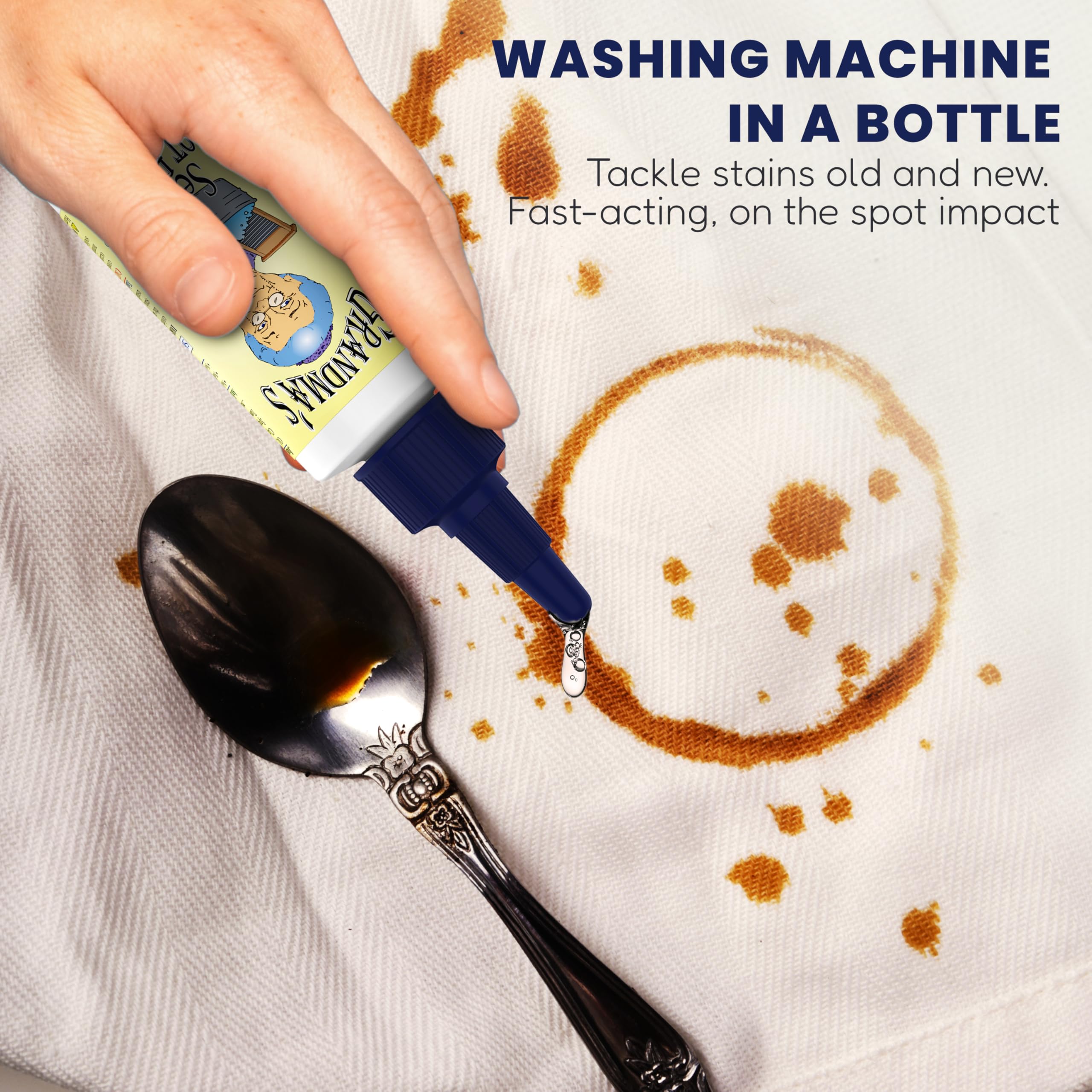 جراندماز سيكرت بخاخ غسيل مزيل البقع - خال من الكلور والمبيض والسموم للملابس - مزيل بقع القماش يزيل الزيت والطلاء والدم وبقع الحيوانات الاليفة - 16 اونصة و2 اونصة، عبوة من قطعتين