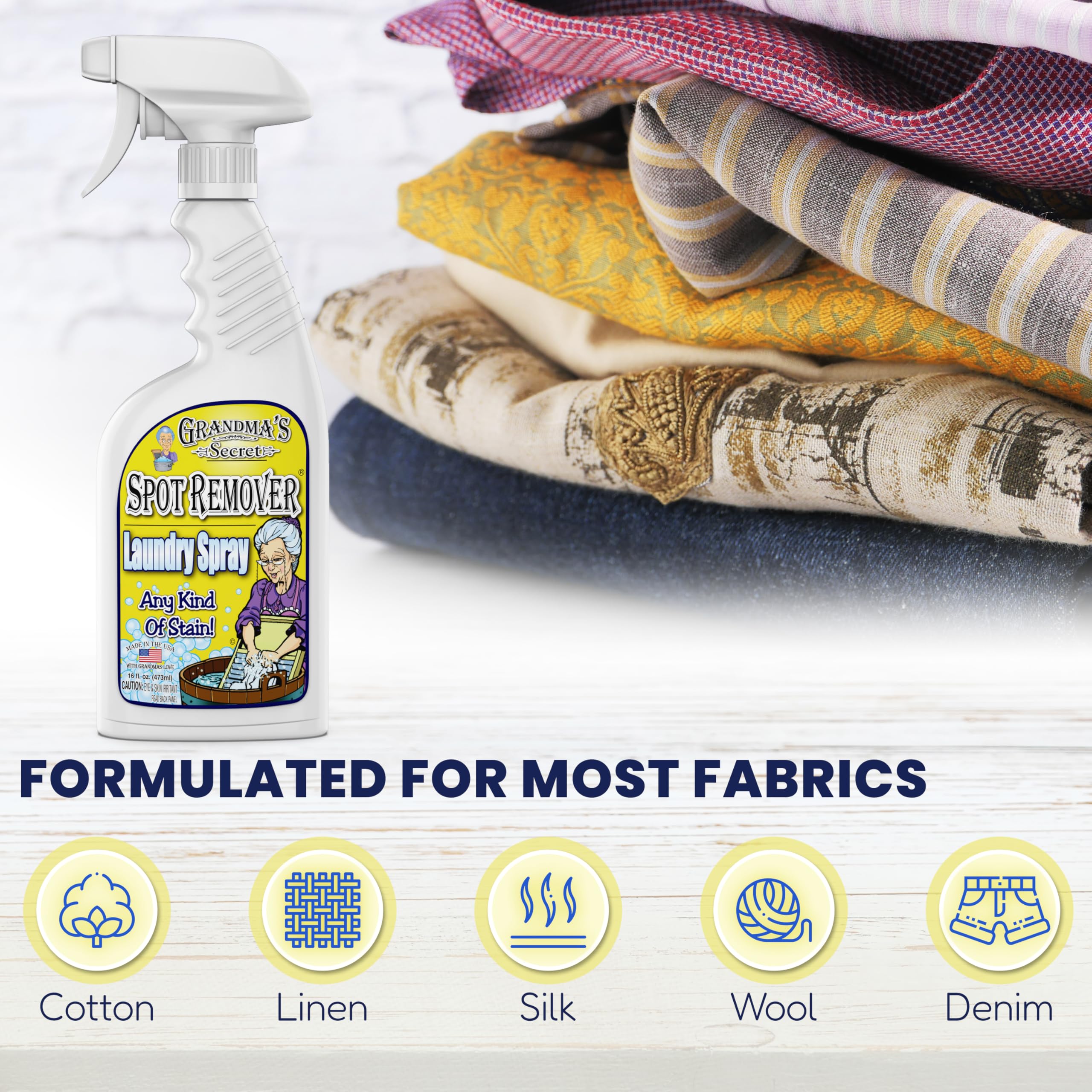 جراندماز سيكرت بخاخ غسيل مزيل البقع - خال من الكلور والمبيض والسموم للملابس - مزيل بقع القماش يزيل الزيت والطلاء والدم وبقع الحيوانات الاليفة - 16 اونصة و2 اونصة، عبوة من قطعتين