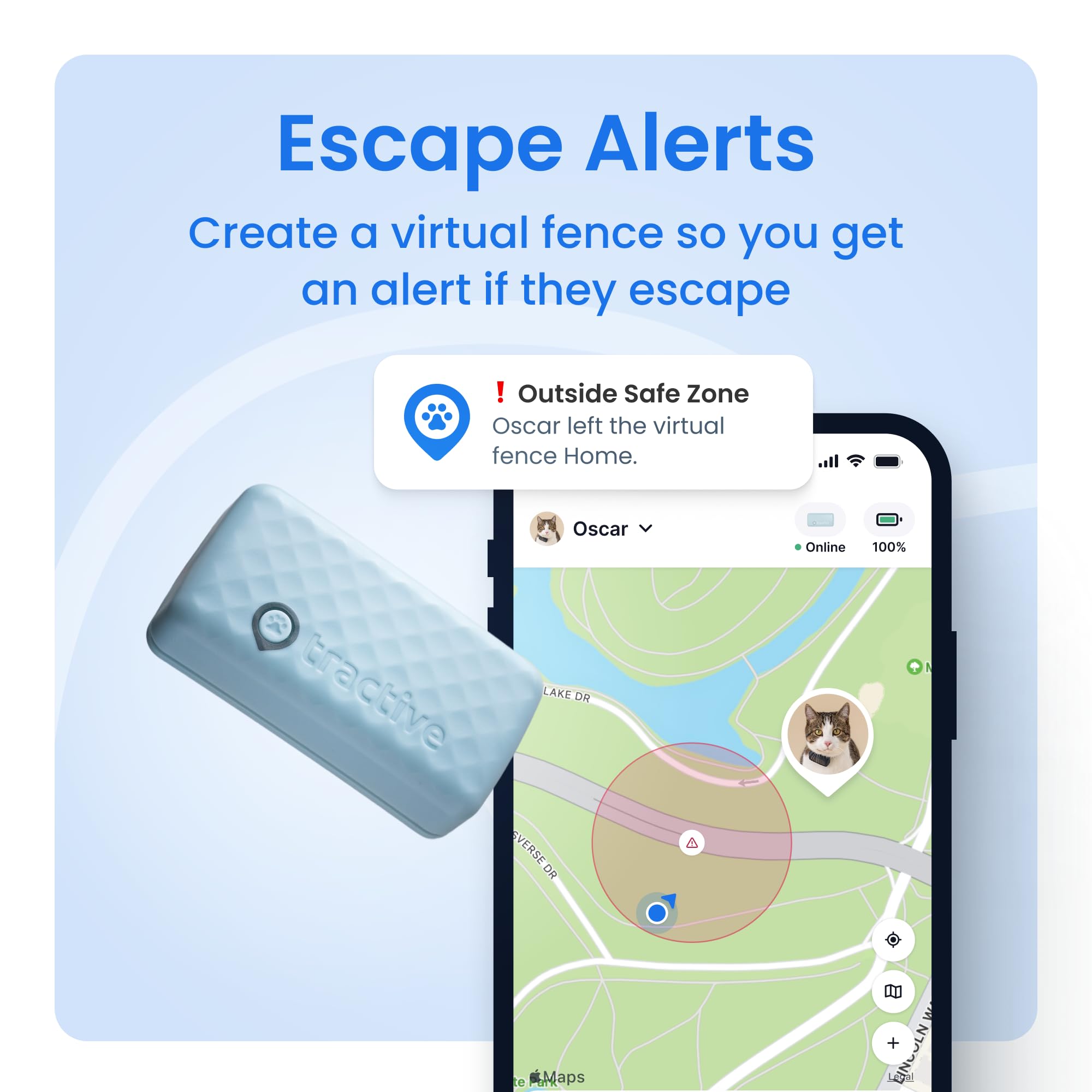 جهاز تتبع ذكي لتحديد المواقع للقطط من تراكتيف | مراقبة الموقع والعافية في الوقت الحقيقي للقطط 6 باوند فما فوق | سجل المناطق والمواقع | بطارية تصل الى 5 ايام | طوق قابل للفصل متضمن (بني)