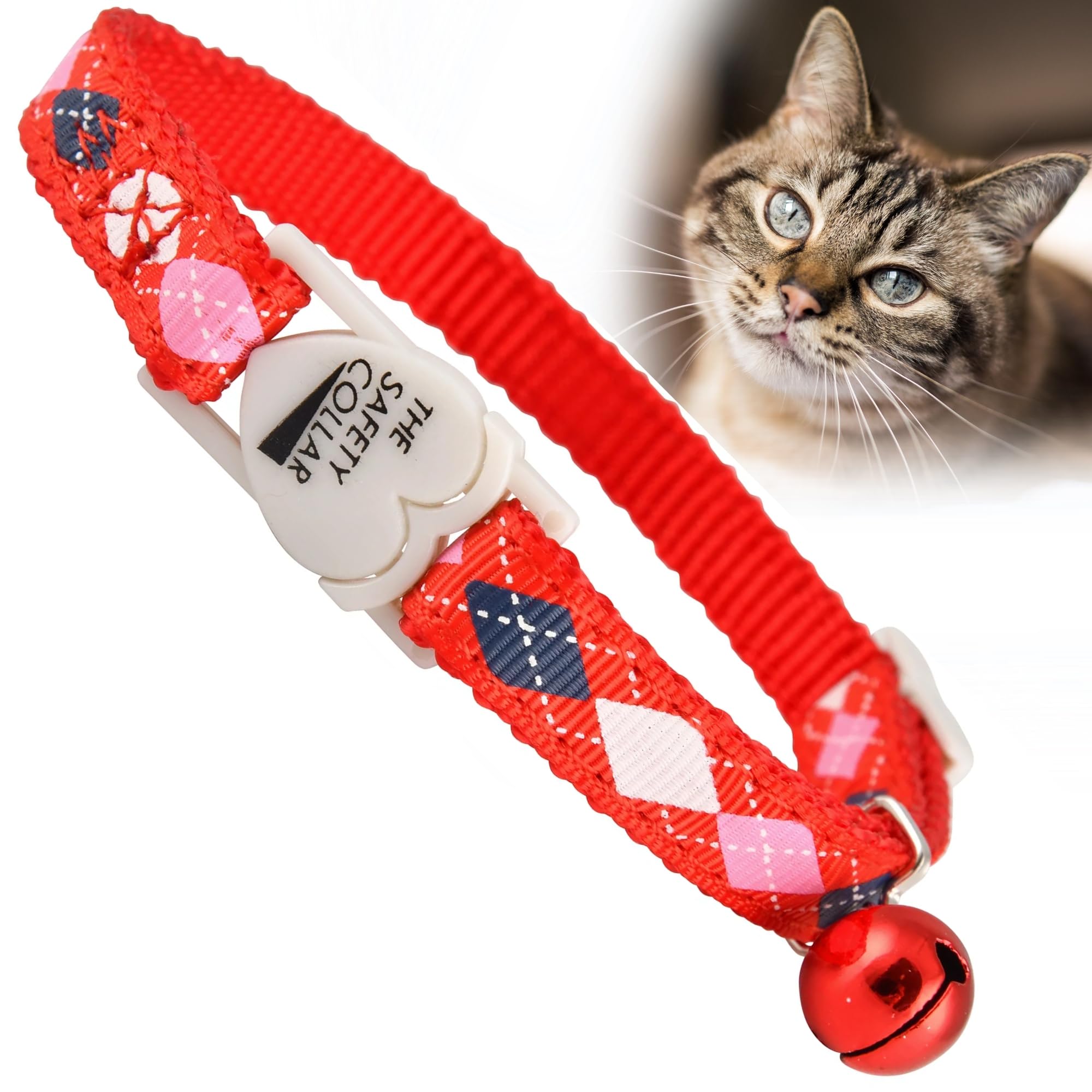 جيفرز طوق للقطط قابل للتعديل من النايلون مع جرس - قسم امان قابل للتمدد، عرض 3/8 انش، يناسب القطط والقطط، متوافق مع جهاز تتبع GPS وجهاز ايرتاج وبطاقة الاسم - اطواق للحيوانات الاليفة في الاماكن المغلقة