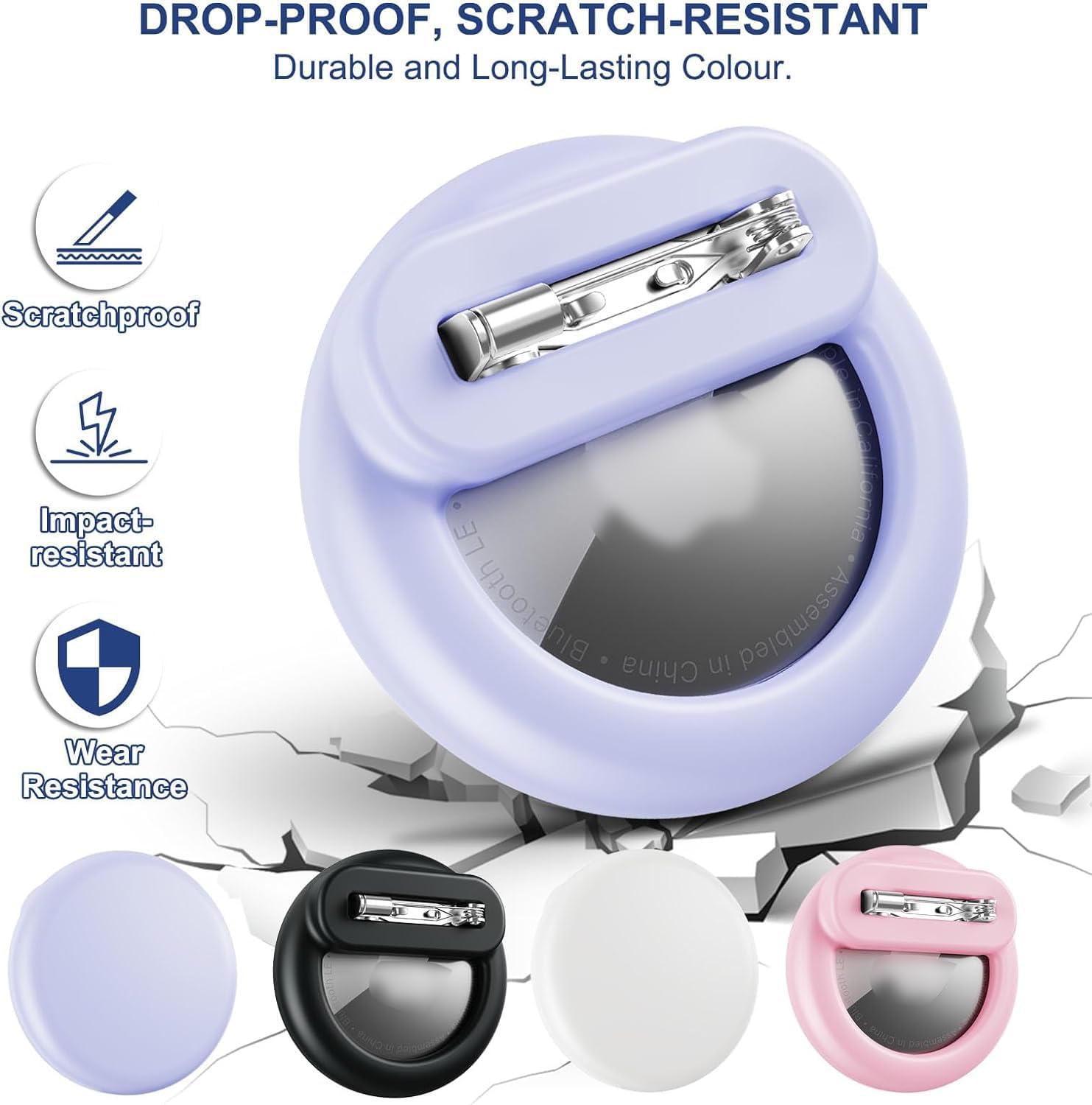 حافظة مخفية للاطفال من بوكيلا، عبوة من 4 قطع مضادة للضياع، حامل دبابيس غير مرئي للاطفال وكبار السن والامتعة والملابس بلون اسود وابيض وزهري وارجواني