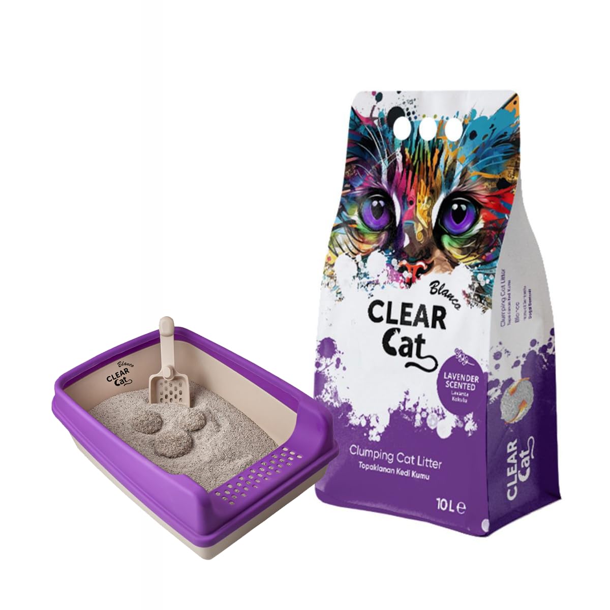 رمل فضلات متكتل للقطط برائحة اللافندر من كلير كات بلانكو، 10 ل