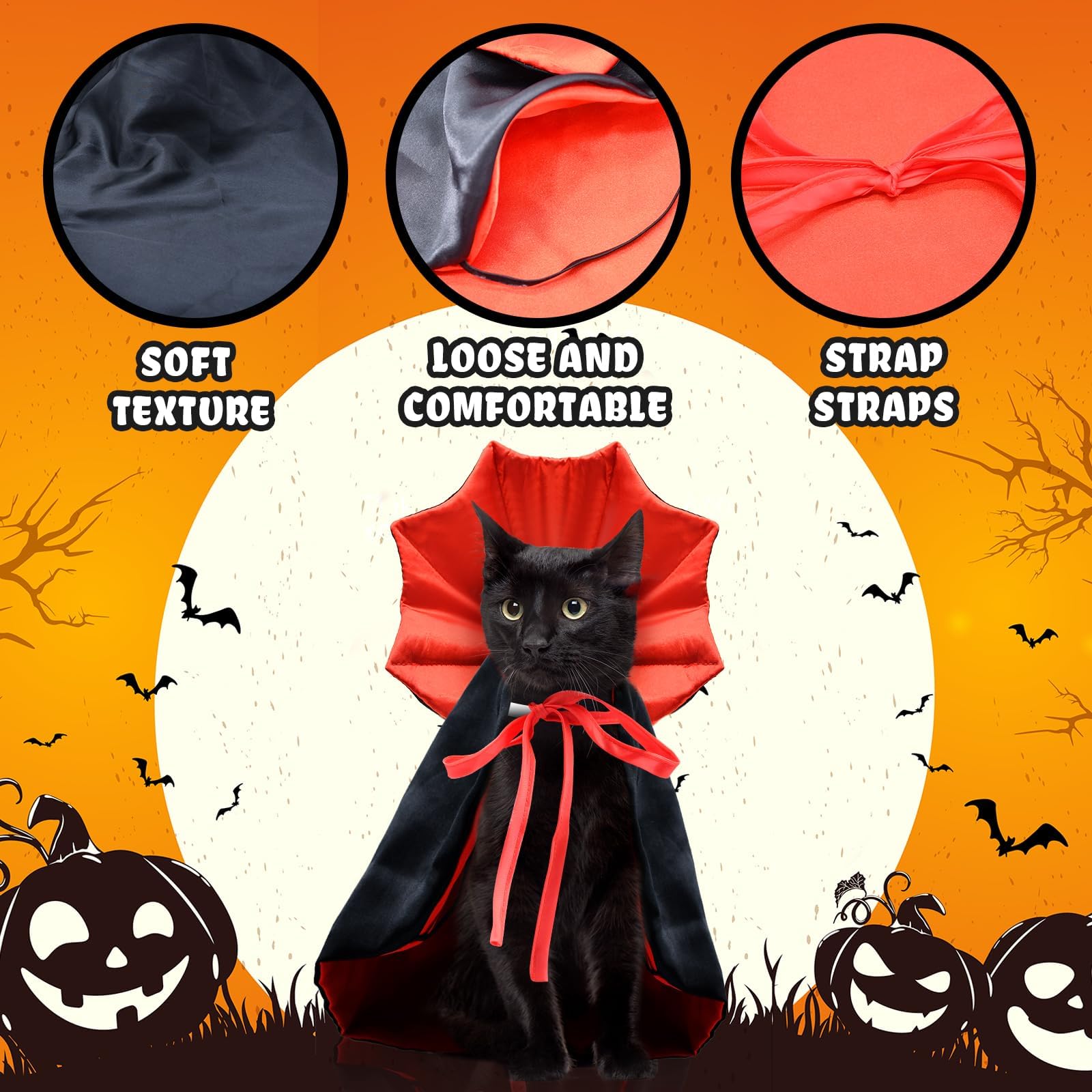 زي تنكري للحيوانات الاليفة للهالوين، عباءة مصاص دماء للقطط والكلاب، اكسسوارات ملابس تنكرية الساحرة، لوازم حفلات الهالوين للحيوانات الاليفة، مقاس M