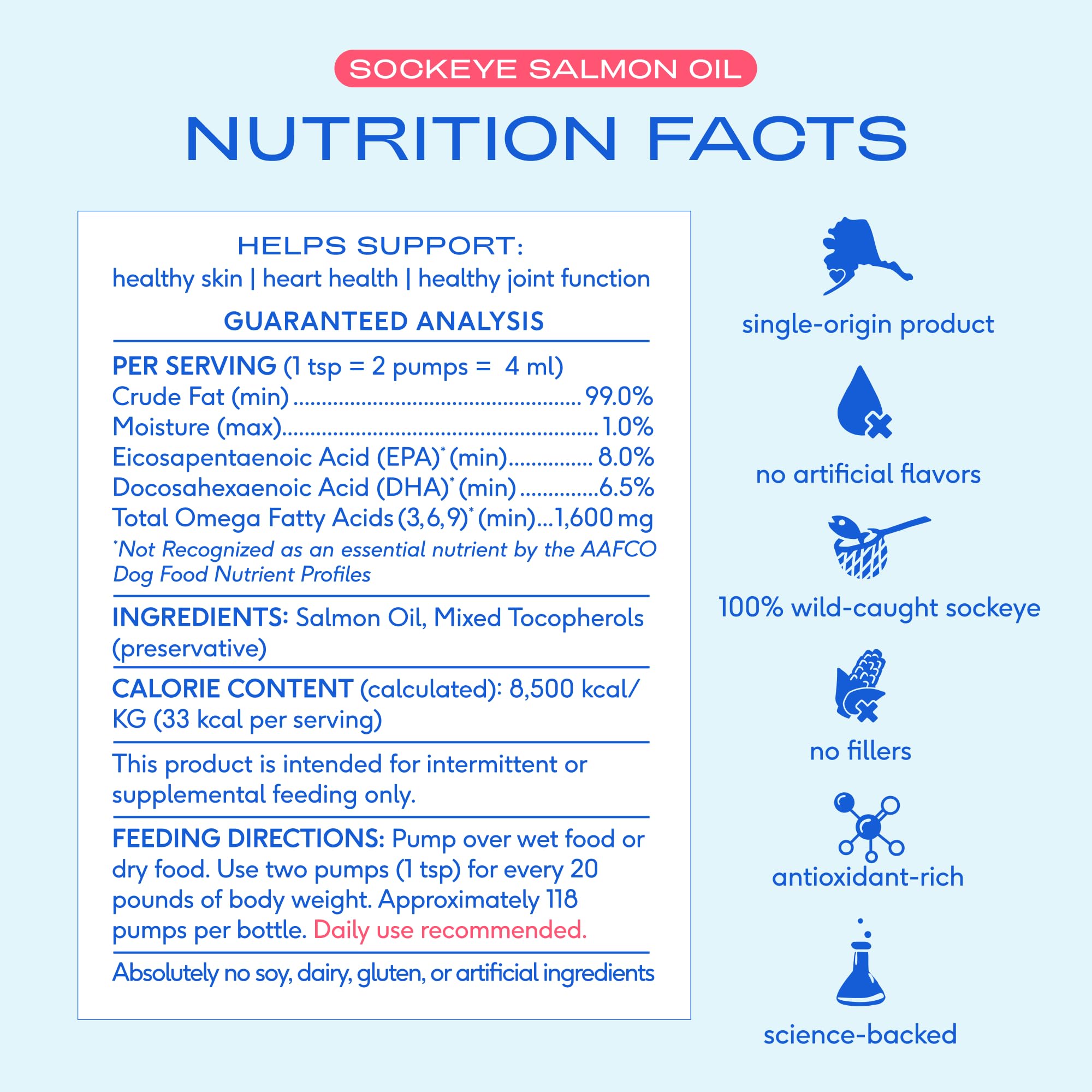 زيت سمك السالمون للكلاب والقطط نقي غني بأوميغا 3 لدعم صحة الجلد والفرو والمفاصل والقلب مضاد طبيعي للالتهابات للكلاب مصنوع من سلمون سوكي آلاسكي بري بنسبة 100% من ناتيف بيت، عبوة 236 مل