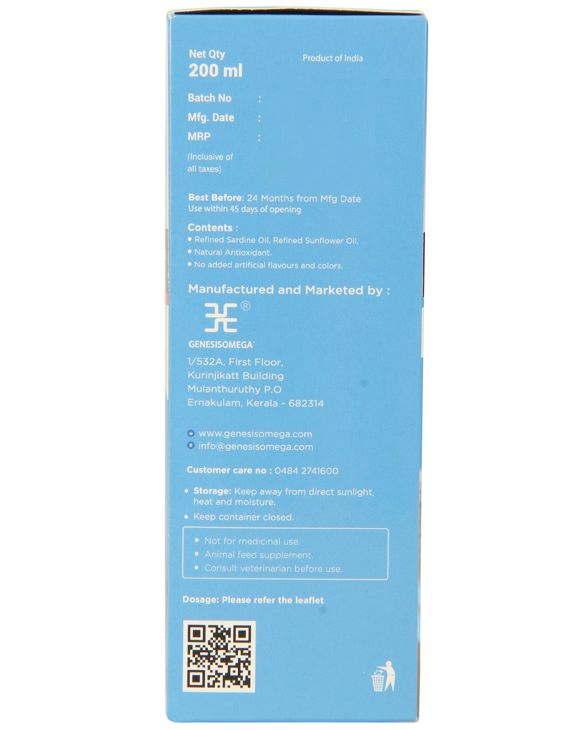 زيت فيش 3 اويل 3-6 للقطط من جينيسيسوميغا - مناعة ومعطف لامع، معزز للنمو الافضل - مكمل غذائي بالفيتامينات ومضادات الأكسدة