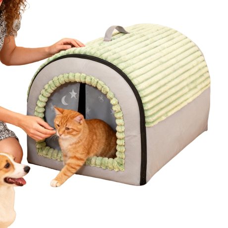 سرير قطط مغلق، عش للحيوانات الاليفة قابل للازالة - سرير منزل للقطط قابل للغسل - للجراء والحيوانات الصغيرة في المنزل وغرفة المعيشة وغرفة النوم ومنطقة اللعب والشقة