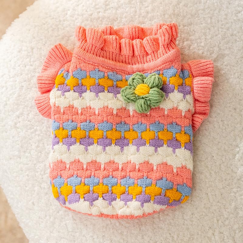 سويتر للكلاب الصغيرة مع كشكشة، سترة محبوكة للقطط، ملابس دافئة للجرو، ملابس الطقس البارد، مقاس S