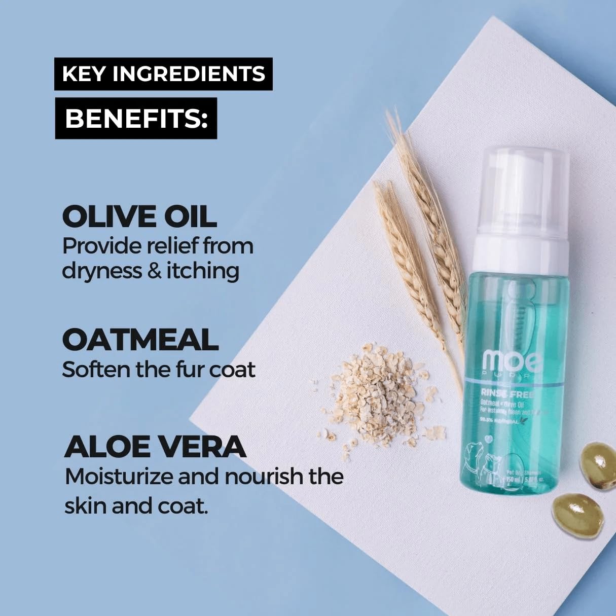 شامبو جاف للحيوانات الأليفة لتنظيف الفرو بسرعة وبدون ماء رغوة منظفة بدون شطف للكلاب والقطط من موبابي، 150 ملليلتر