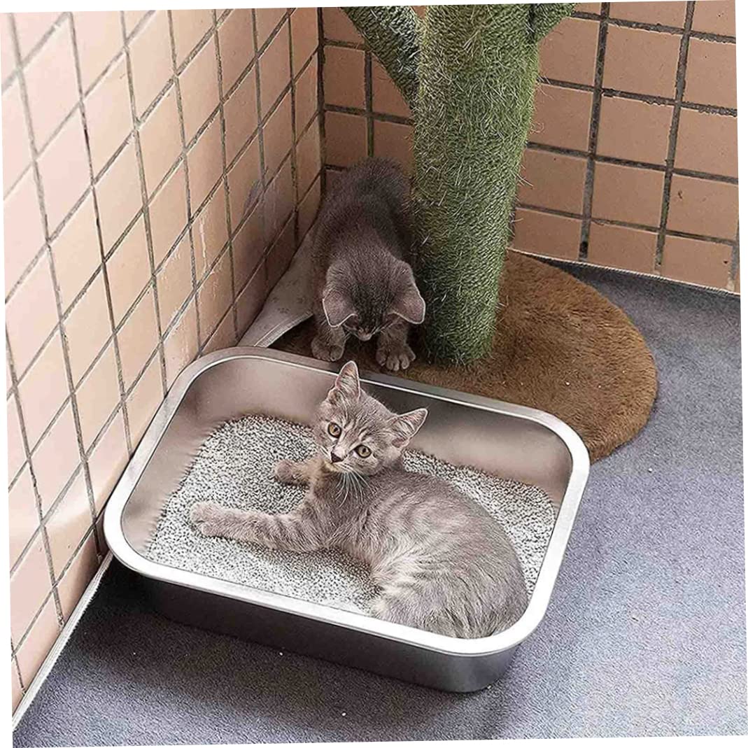 صندوق فضلات كبير جدًا من الفولاذ المقاوم للصدأ للتحكم في الرائحة للقطط والأرانب، ذو سطح مقاوم للالتصاق وسهل التنظيف ولا ينثني أبدًا ومقاوم للصدأ