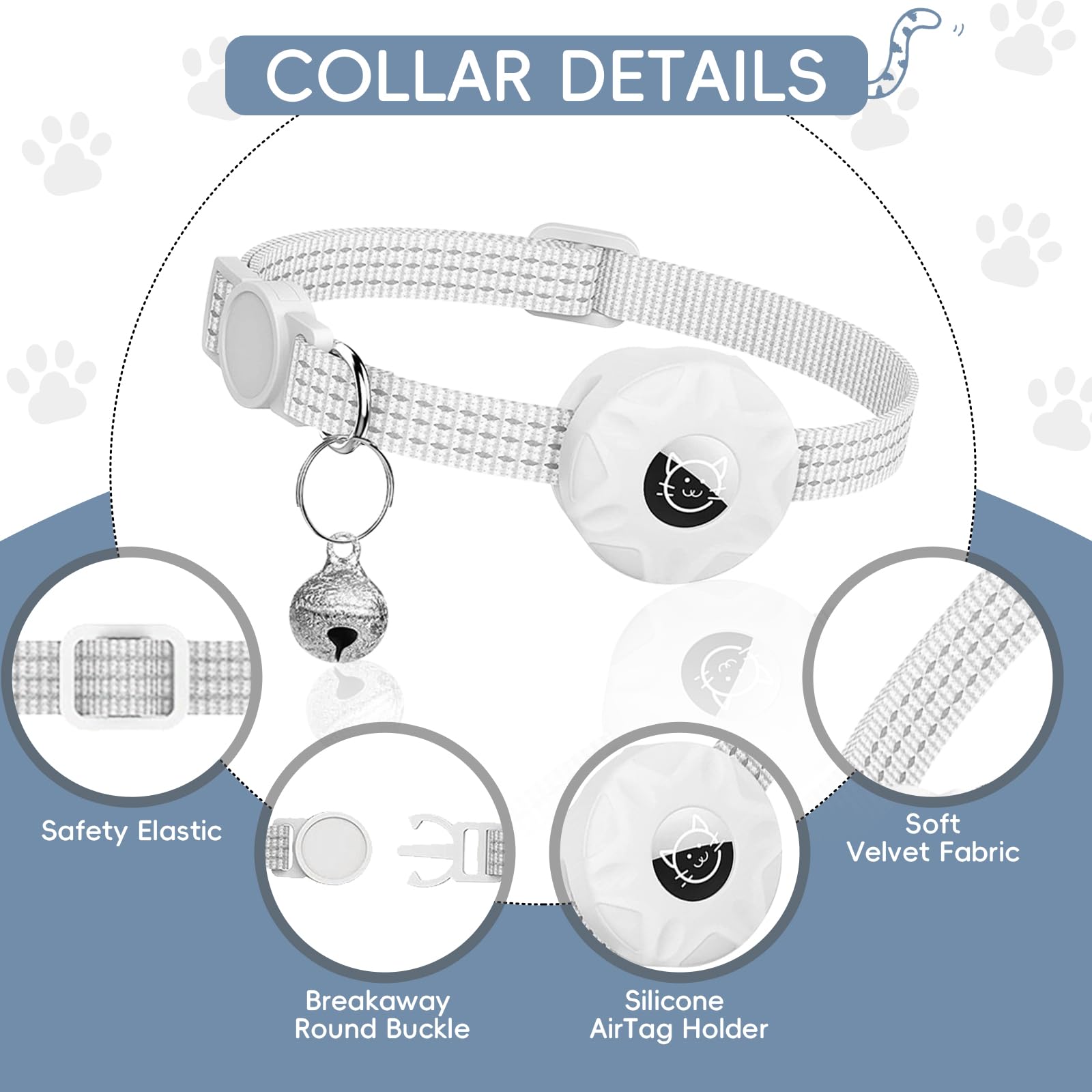 طوق ايرتاج للقطط، طوق أمان للحيوانات الأليفة قابل للتعديل مع حافظة مقاومة للماء، لحامل ايرتاج من ابل (ايرتاج غير مشمول) بتصميم الجرس من انفوسن، 19-32 سم للكلاب الصغيرة والقطط الصغيرة (رمادي فضي)